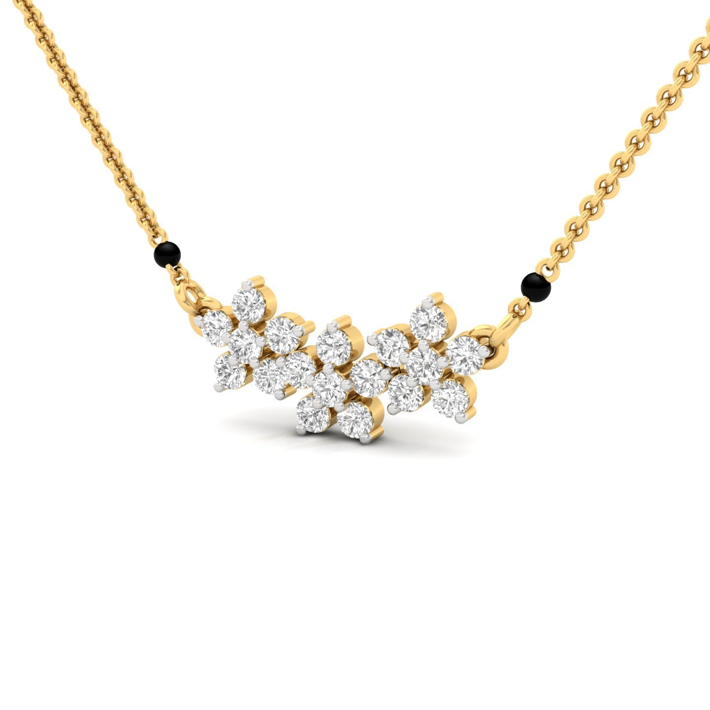Round Cut Diamond Mangalsutra Pendant | Floral Cluster Lab Grown CVD Diamond Necklace | 925 Silver | 10K | 14K | 18K - View 2