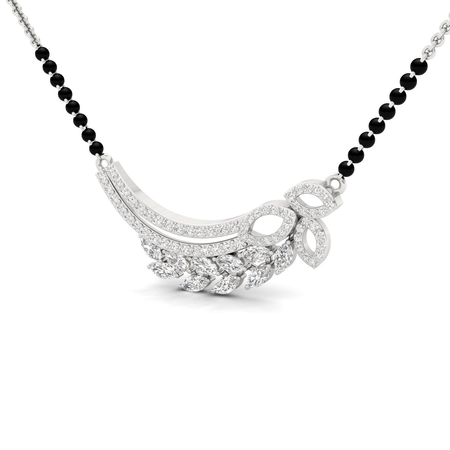 Marquise & Round Diamond Mangalsutra Pendant | Elegant Lab Grown CVD Diamond Designer Jewellery | 925 Silver | 10K | 14K | 18K - View 2