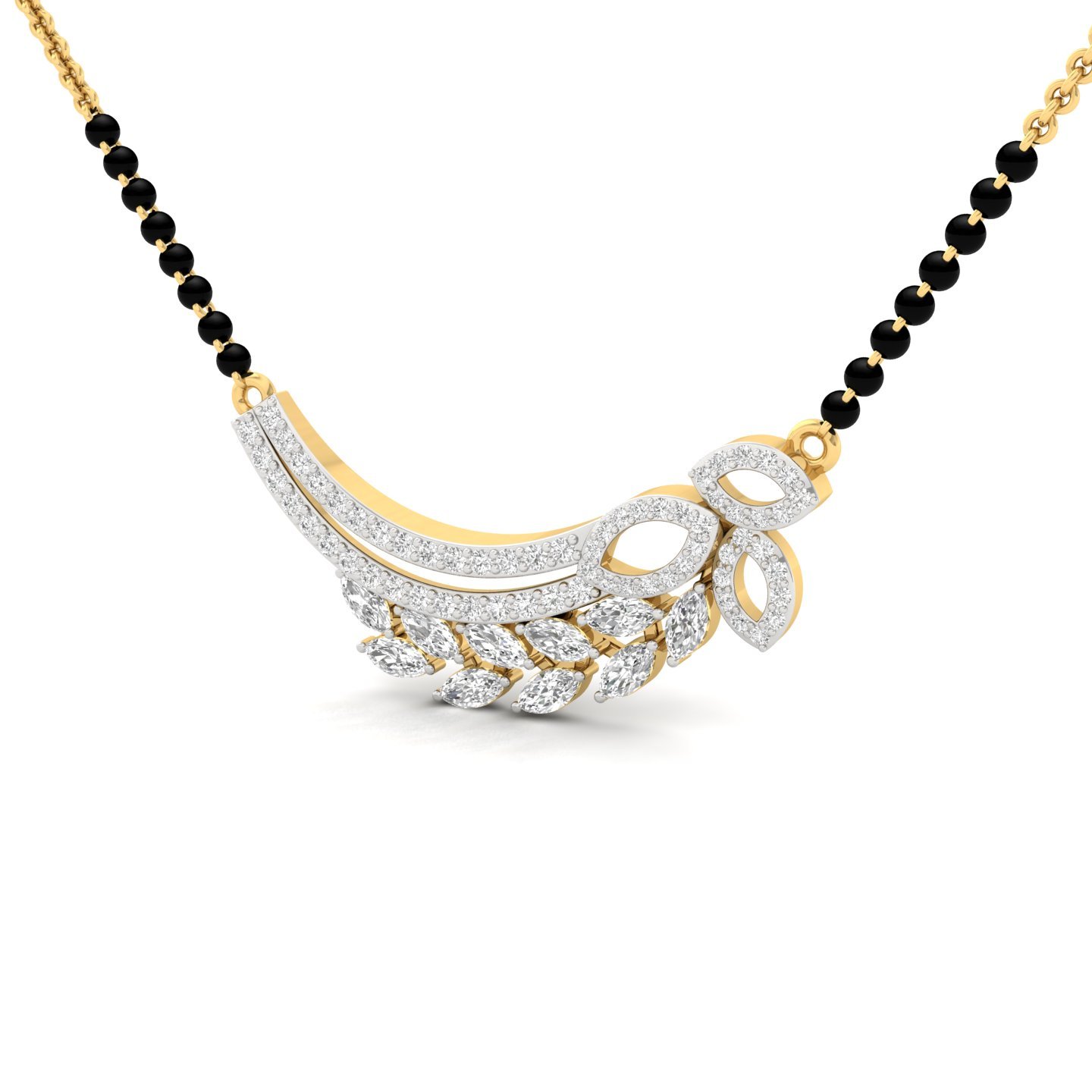 Marquise & Round Diamond Mangalsutra Pendant | Elegant Lab Grown CVD Diamond Designer Jewellery | 925 Silver | 10K | 14K | 18K - View 2