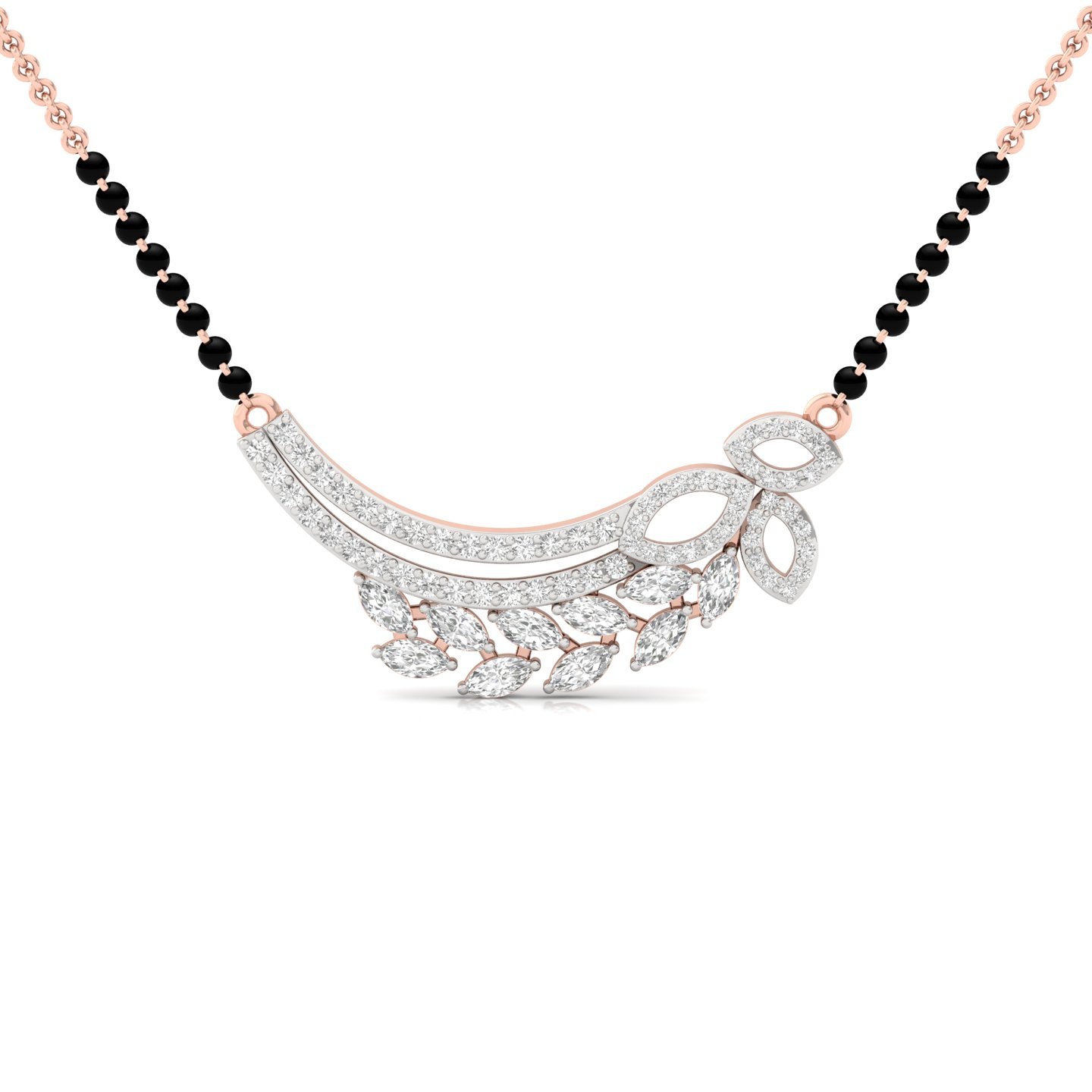 Marquise & Round Diamond Mangalsutra Pendant | Elegant Lab Grown CVD Diamond Designer Jewellery | 925 Silver | 10K | 14K | 18K - Rose Gold Main View