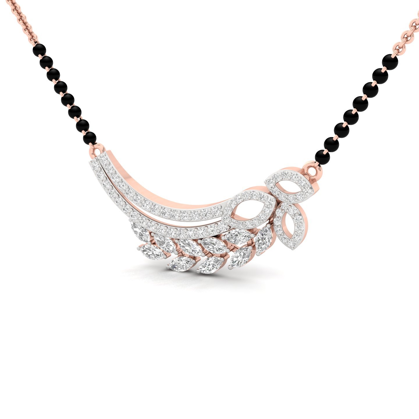 Marquise & Round Diamond Mangalsutra Pendant | Elegant Lab Grown CVD Diamond Designer Jewellery | 925 Silver | 10K | 14K | 18K - View 2