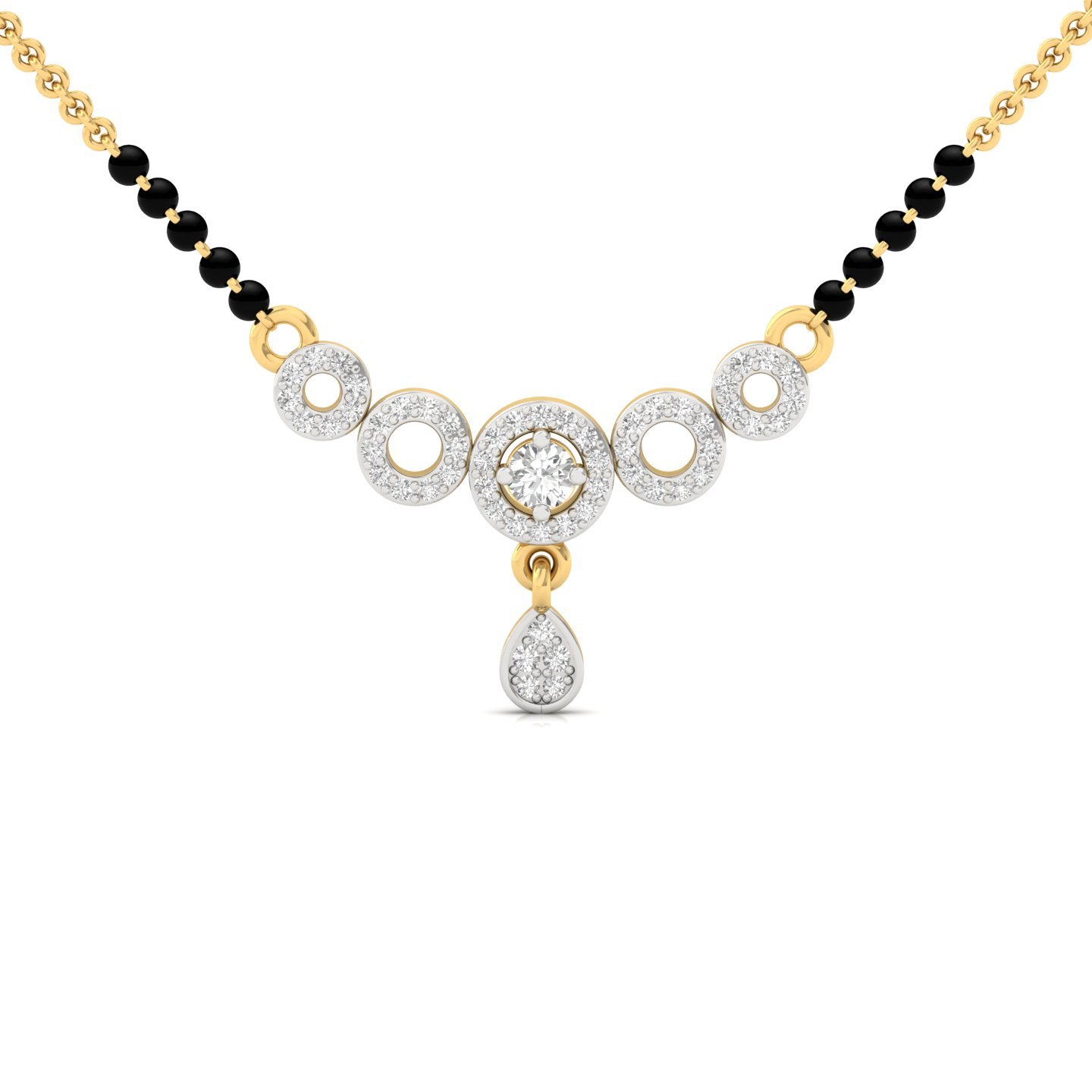 Round Diamond Mangalsutra Pendant | Modern Lab Grown CVD Diamond Circle Design | 925 Silver | 10K | 14K | 18K - Gold Main View
