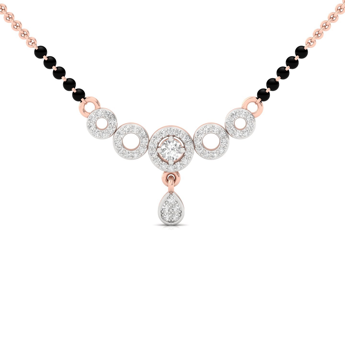 Round Diamond Mangalsutra Pendant | Modern Lab Grown CVD Diamond Circle Design | 925 Silver | 10K | 14K | 18K - Rose Gold Main View