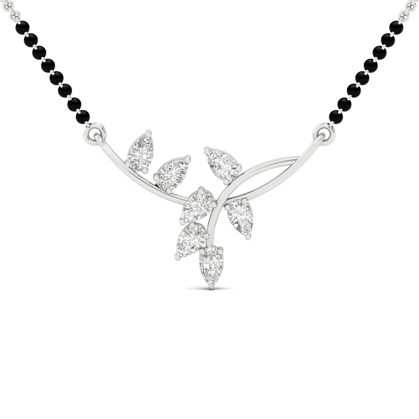 Pear Diamond Mangalsutra Pendant | Elegant Leaf Design Lab Grown CVD Diamond Jewellery | 925 Silver | 10K | 14K | 18K - Main View