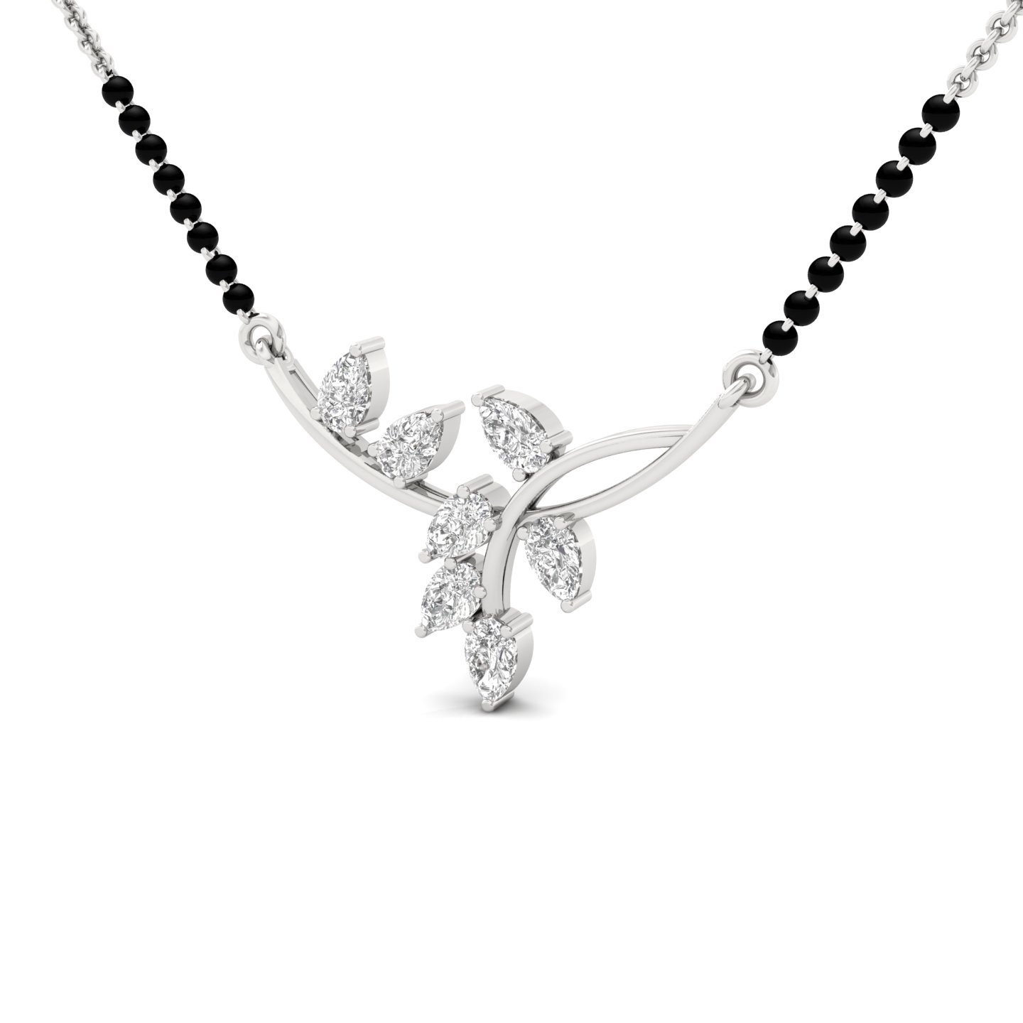Pear Diamond Mangalsutra Pendant | Elegant Leaf Design Lab Grown CVD Diamond Jewellery | 925 Silver | 10K | 14K | 18K - View 2