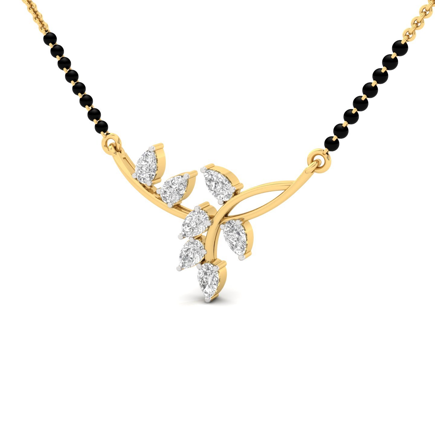 Pear Diamond Mangalsutra Pendant | Elegant Leaf Design Lab Grown CVD Diamond Jewellery | 925 Silver | 10K | 14K | 18K - View 2