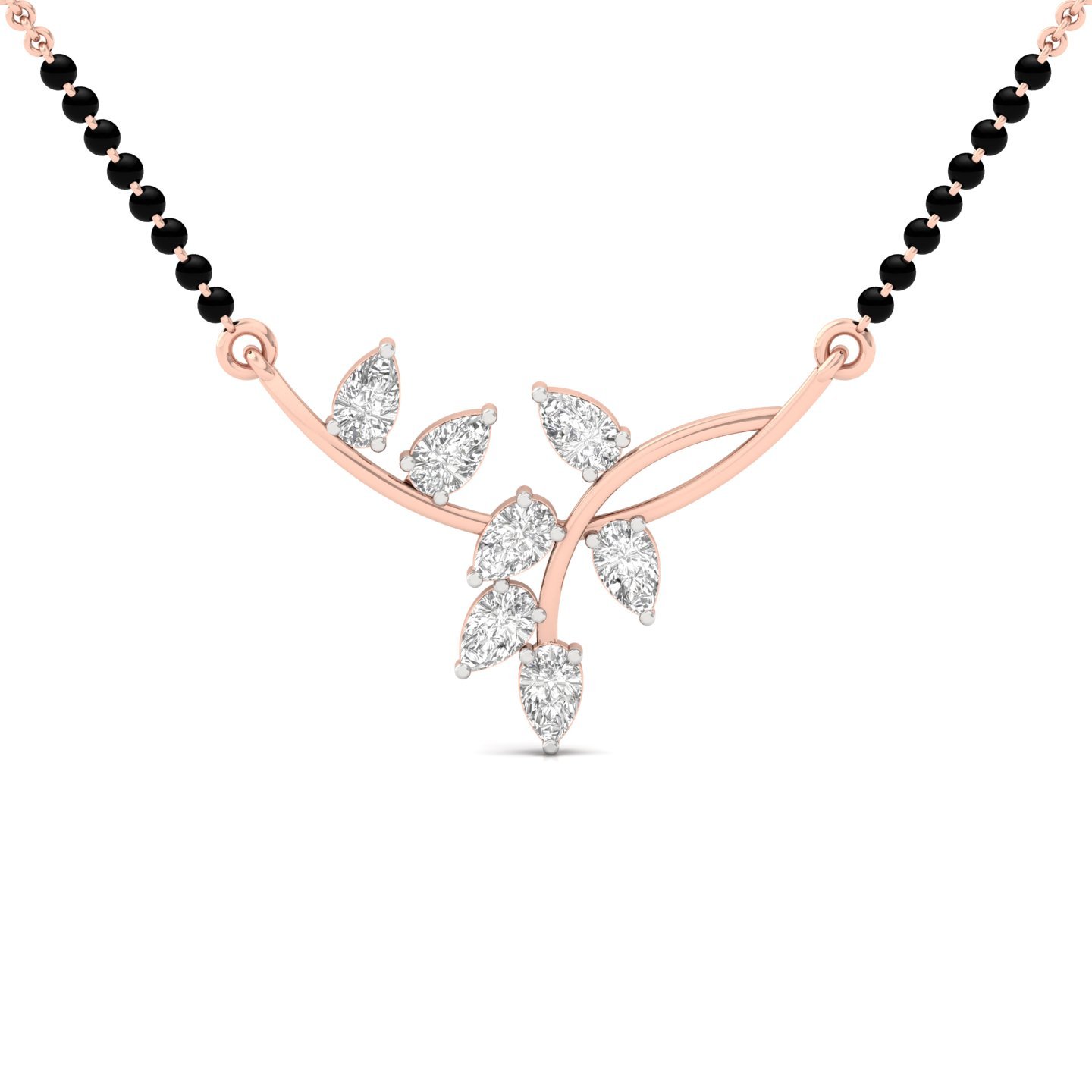 Pear Diamond Mangalsutra Pendant | Elegant Leaf Design Lab Grown CVD Diamond Jewellery | 925 Silver | 10K | 14K | 18K - Rose Gold Main View