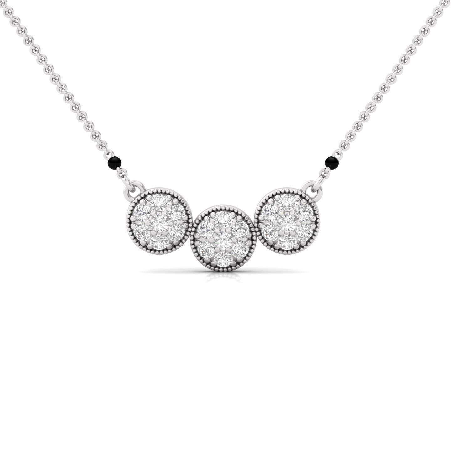 Round Diamond Mangalsutra Pendant | Triple Circle Halo Lab Grown CVD Diamond Jewellery | 925 Silver | 10K | 14K | 18K - Main View