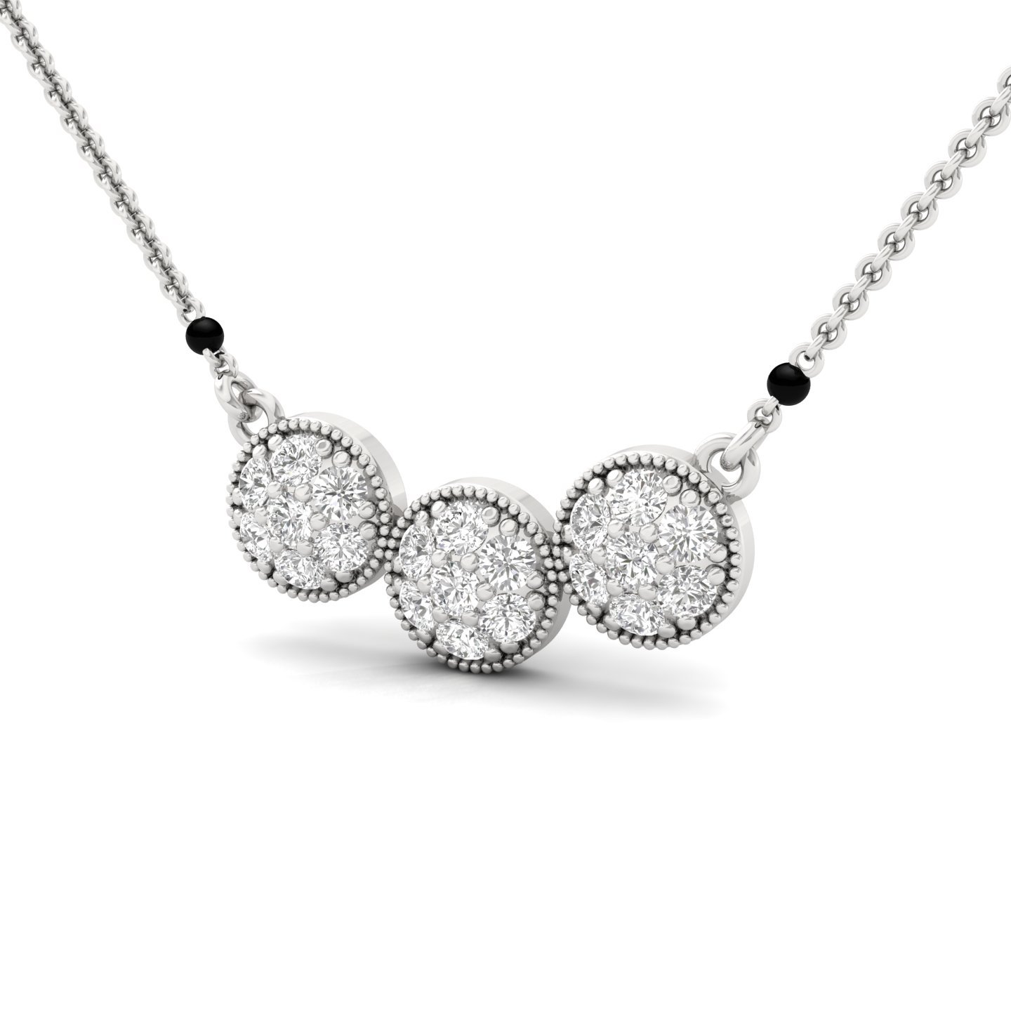 Round Diamond Mangalsutra Pendant | Triple Circle Halo Lab Grown CVD Diamond Jewellery | 925 Silver | 10K | 14K | 18K - View 2