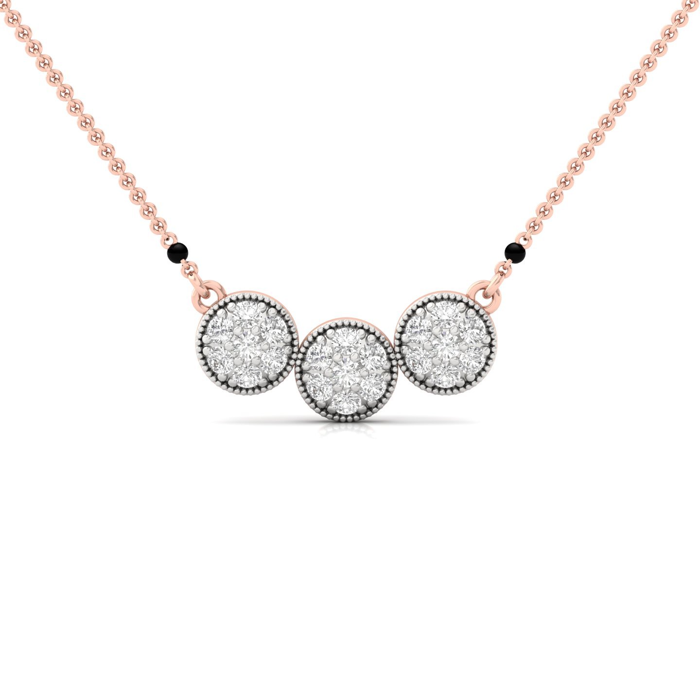 Round Diamond Mangalsutra Pendant | Triple Circle Halo Lab Grown CVD Diamond Jewellery | 925 Silver | 10K | 14K | 18K - Rose Gold Main View