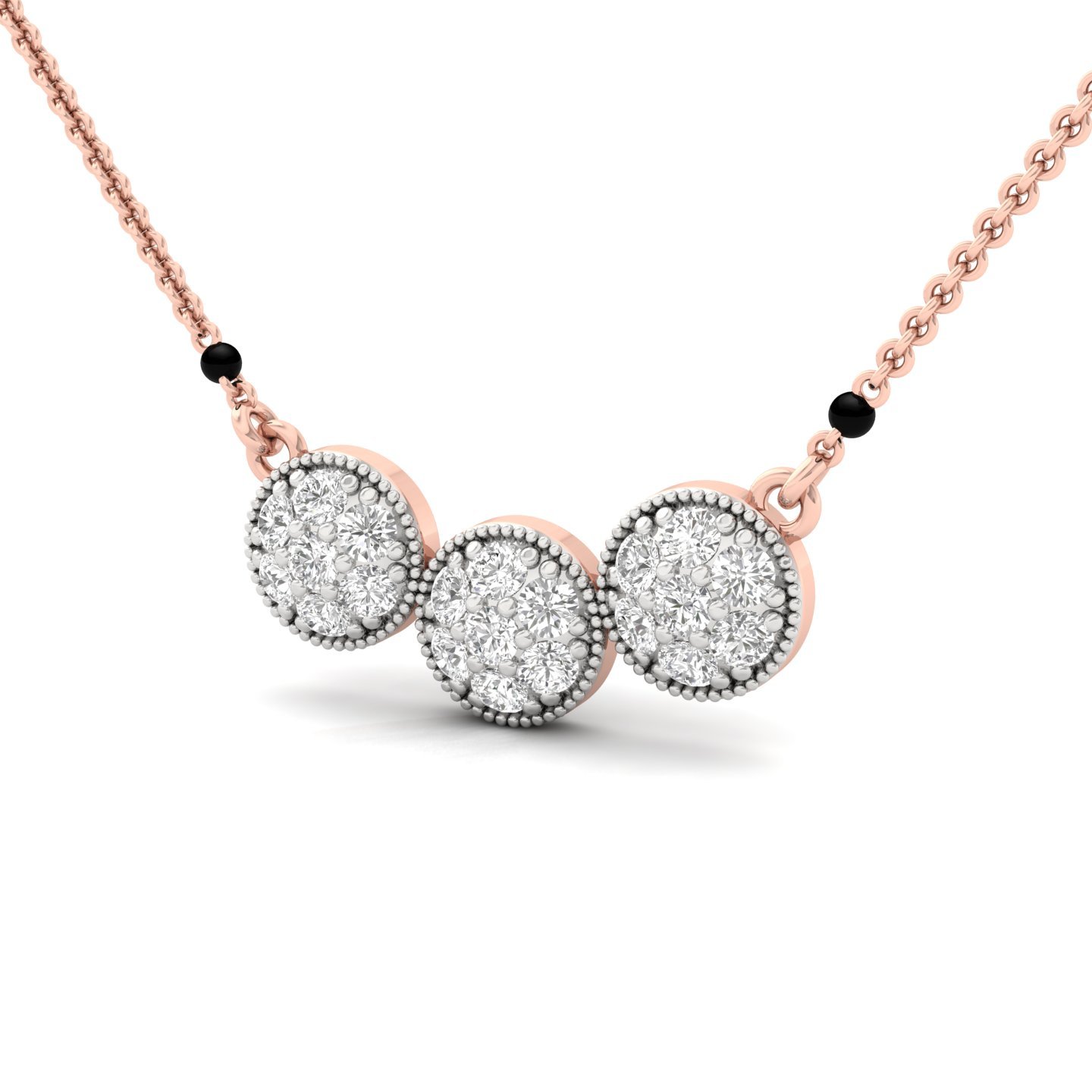 Round Diamond Mangalsutra Pendant | Triple Circle Halo Lab Grown CVD Diamond Jewellery | 925 Silver | 10K | 14K | 18K - View 2