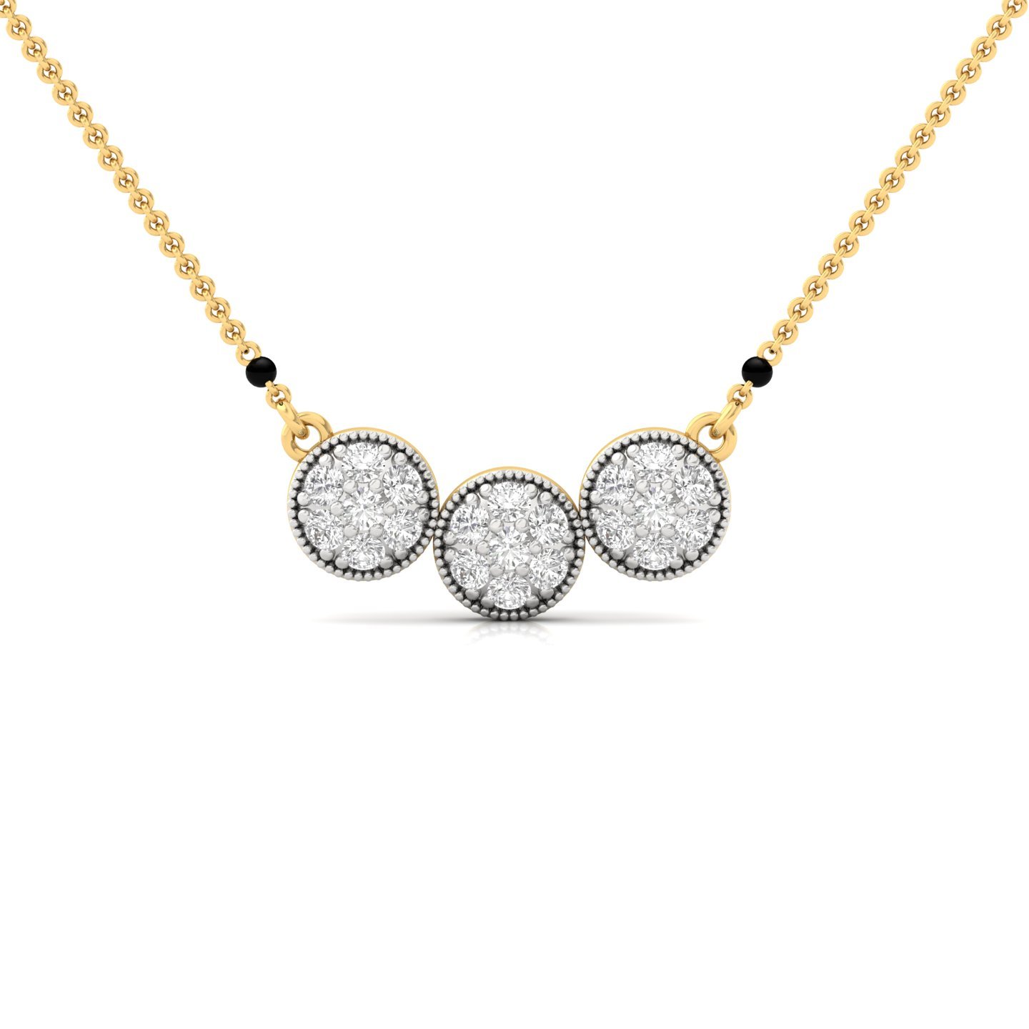 Round Cluster Diamond Mangalsutra Pendant | Triple Circle Lab Grown CVD Diamond Jewellery | 925 Silver | 10K | 14K | 18K - Gold Main View