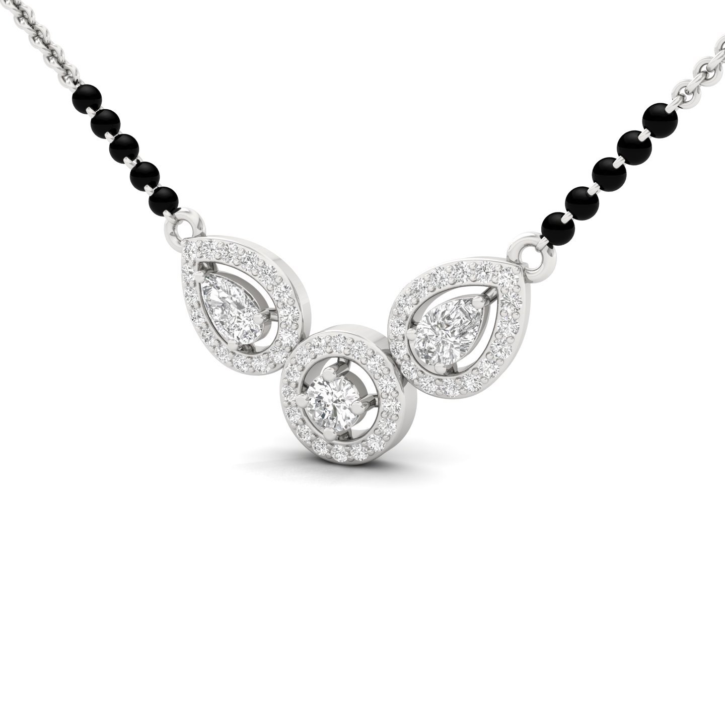 Round & Pear Diamond Mangalsutra Pendant | Elegant Lab Grown CVD Diamond Jewellery | 925 Silver | 10K | 14K | 18K - View 2