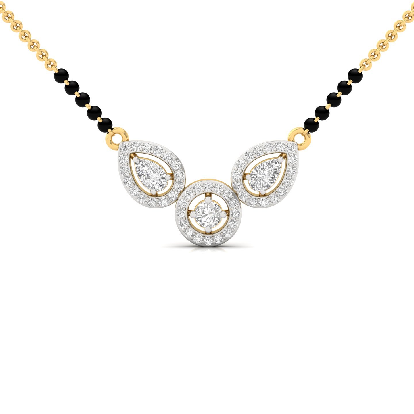Round & Pear Diamond Mangalsutra Pendant | Elegant Lab Grown CVD Diamond Jewellery | 925 Silver | 10K | 14K | 18K - Gold Main View