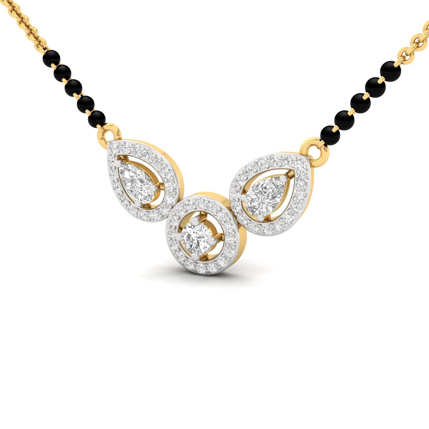 Round & Pear Diamond Mangalsutra Pendant | Elegant Lab Grown CVD Diamond Jewellery | 925 Silver | 10K | 14K | 18K - View 2