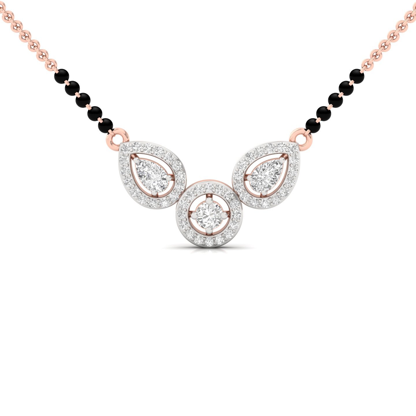 Round & Pear Diamond Mangalsutra Pendant | Elegant Lab Grown CVD Diamond Jewellery | 925 Silver | 10K | 14K | 18K - Rose Gold Main View