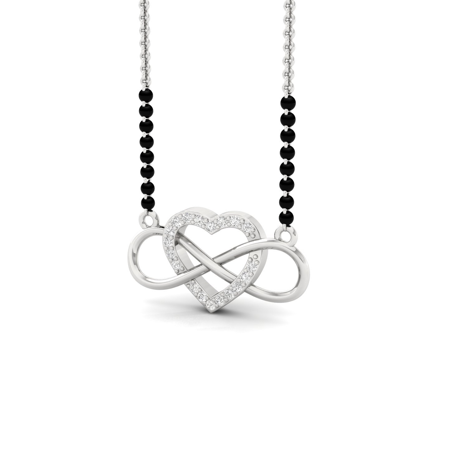 Heart & Infinity Diamond Mangalsutra Pendant | Eternal Love Lab Grown CVD Diamond Jewellery | 925 Silver | 10K | 14K | 18K - View 2