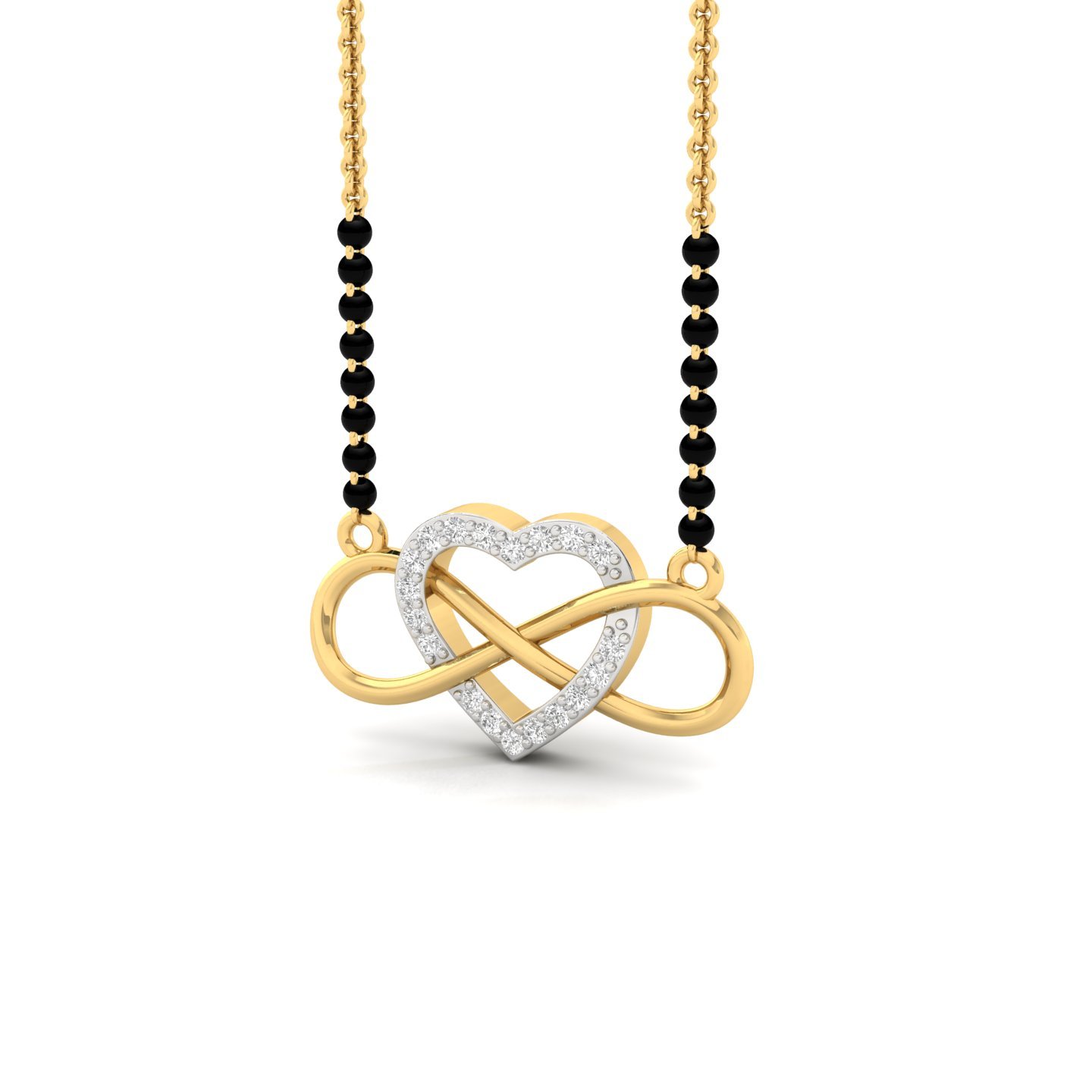 Heart & Infinity Diamond Mangalsutra Pendant | Eternal Love Lab Grown CVD Diamond Jewellery | 925 Silver | 10K | 14K | 18K - View 2