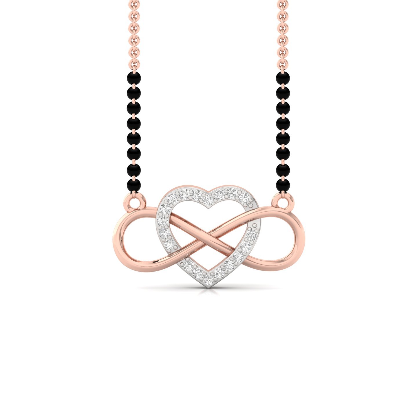 Heart & Infinity Diamond Mangalsutra Pendant | Eternal Love Lab Grown CVD Diamond Jewellery | 925 Silver | 10K | 14K | 18K - Rose Gold Main View