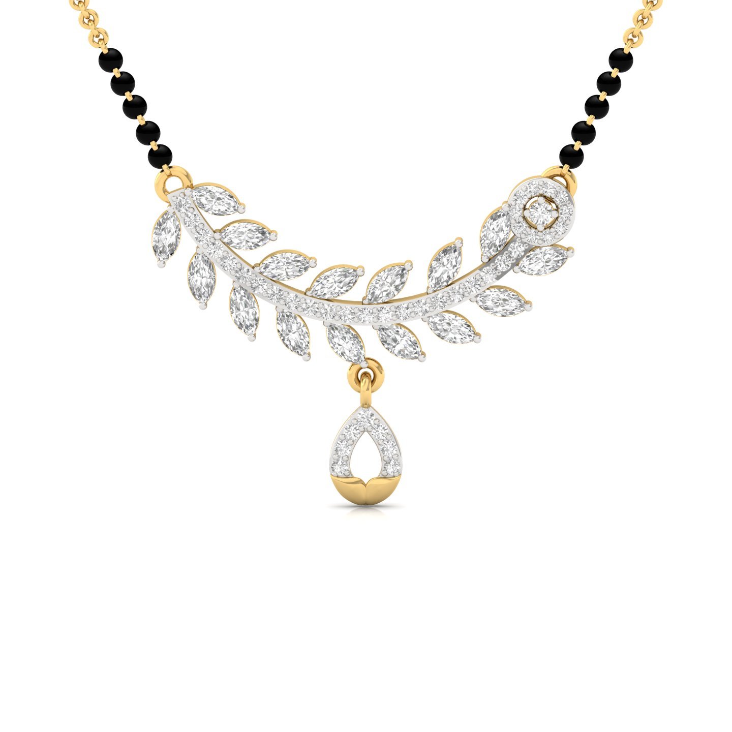 Marquise & Round Diamond Leaf Mangalsutra Pendant | Nature Inspired Lab Grown CVD Diamond Jewellery | 925 Silver | 10K | 14K | 18K - Gold Main View