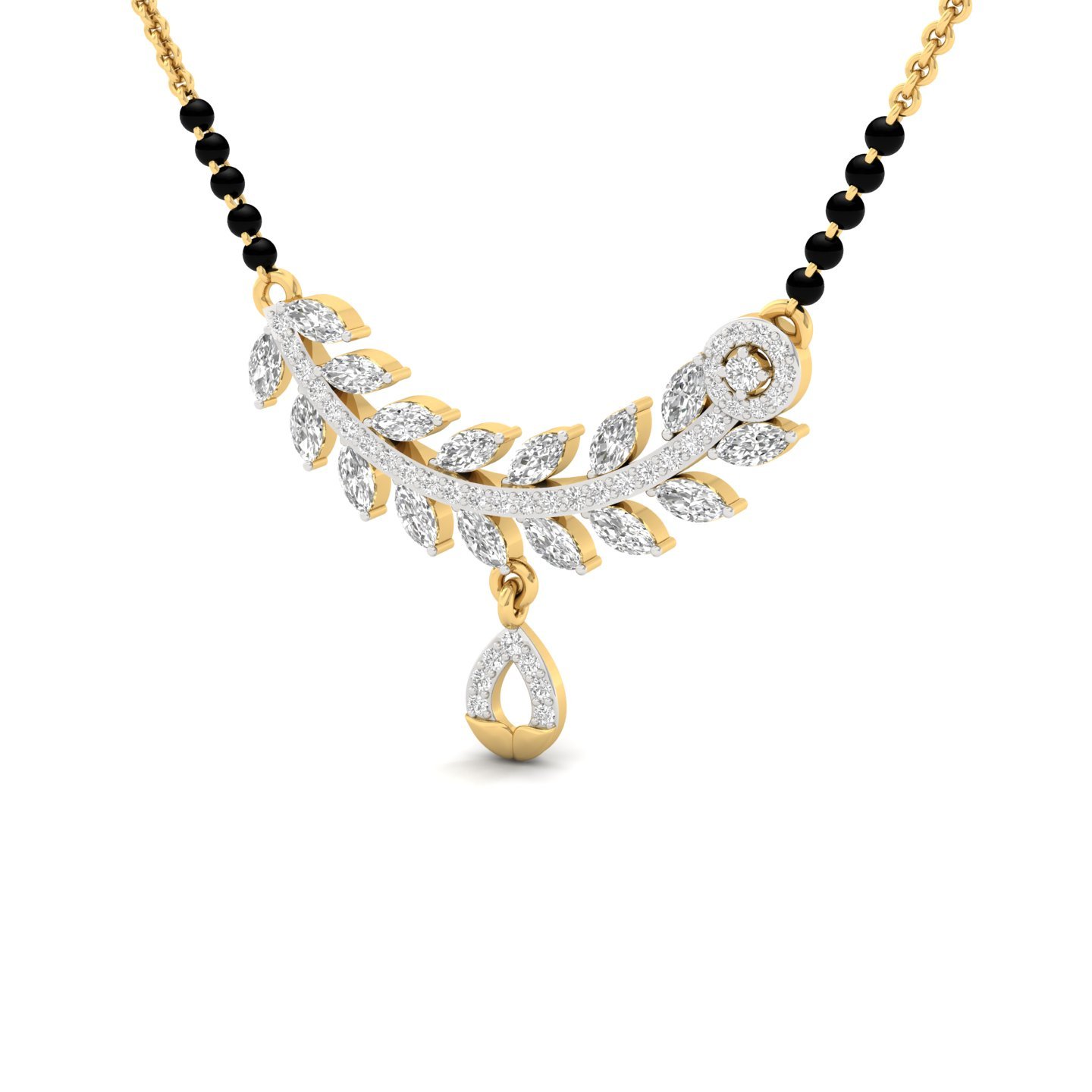 Marquise & Round Diamond Leaf Mangalsutra Pendant | Nature Inspired Lab Grown CVD Diamond Jewellery | 925 Silver | 10K | 14K | 18K - View 2