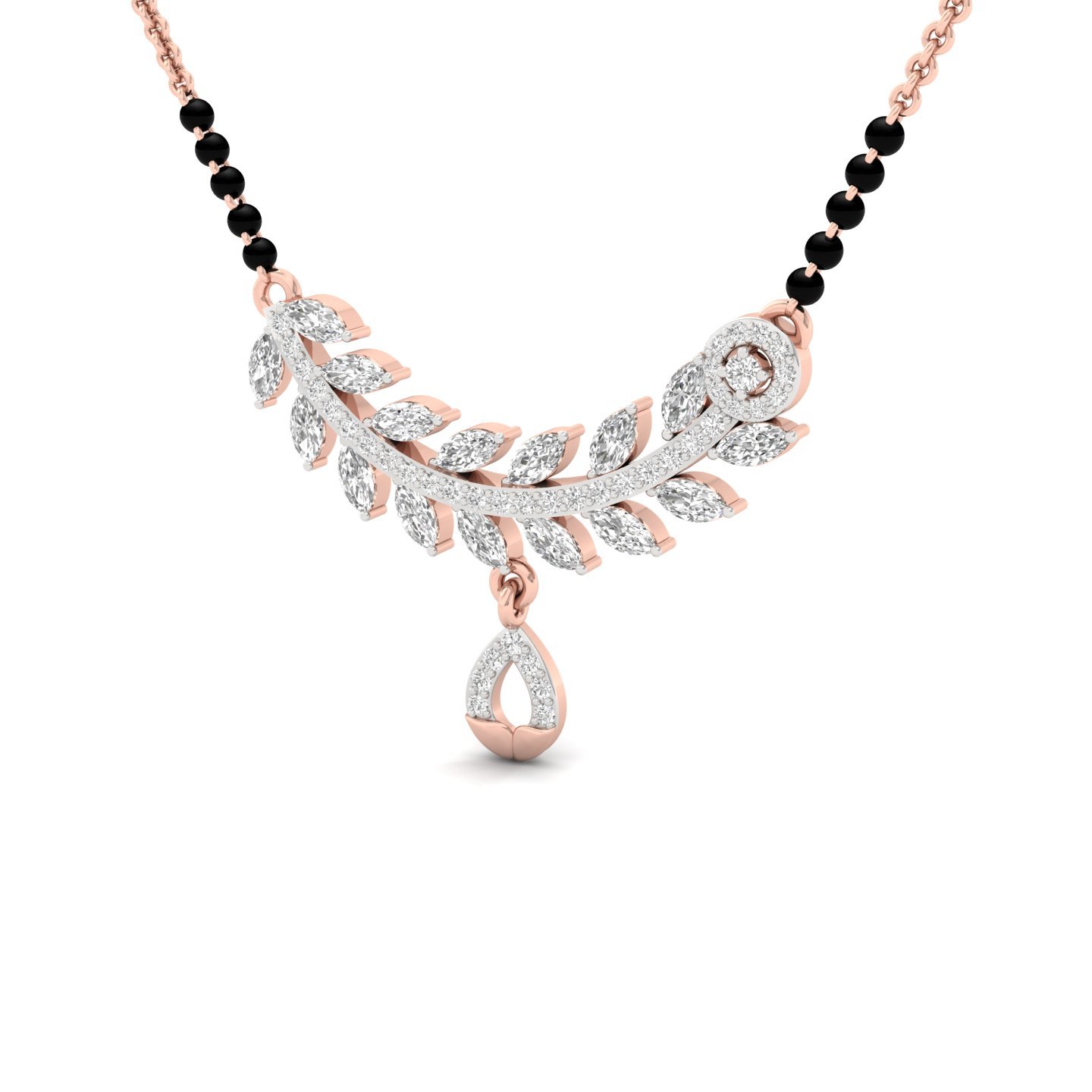 Marquise & Round Diamond Leaf Mangalsutra Pendant | Nature Inspired Lab Grown CVD Diamond Jewellery | 925 Silver | 10K | 14K | 18K - View 2