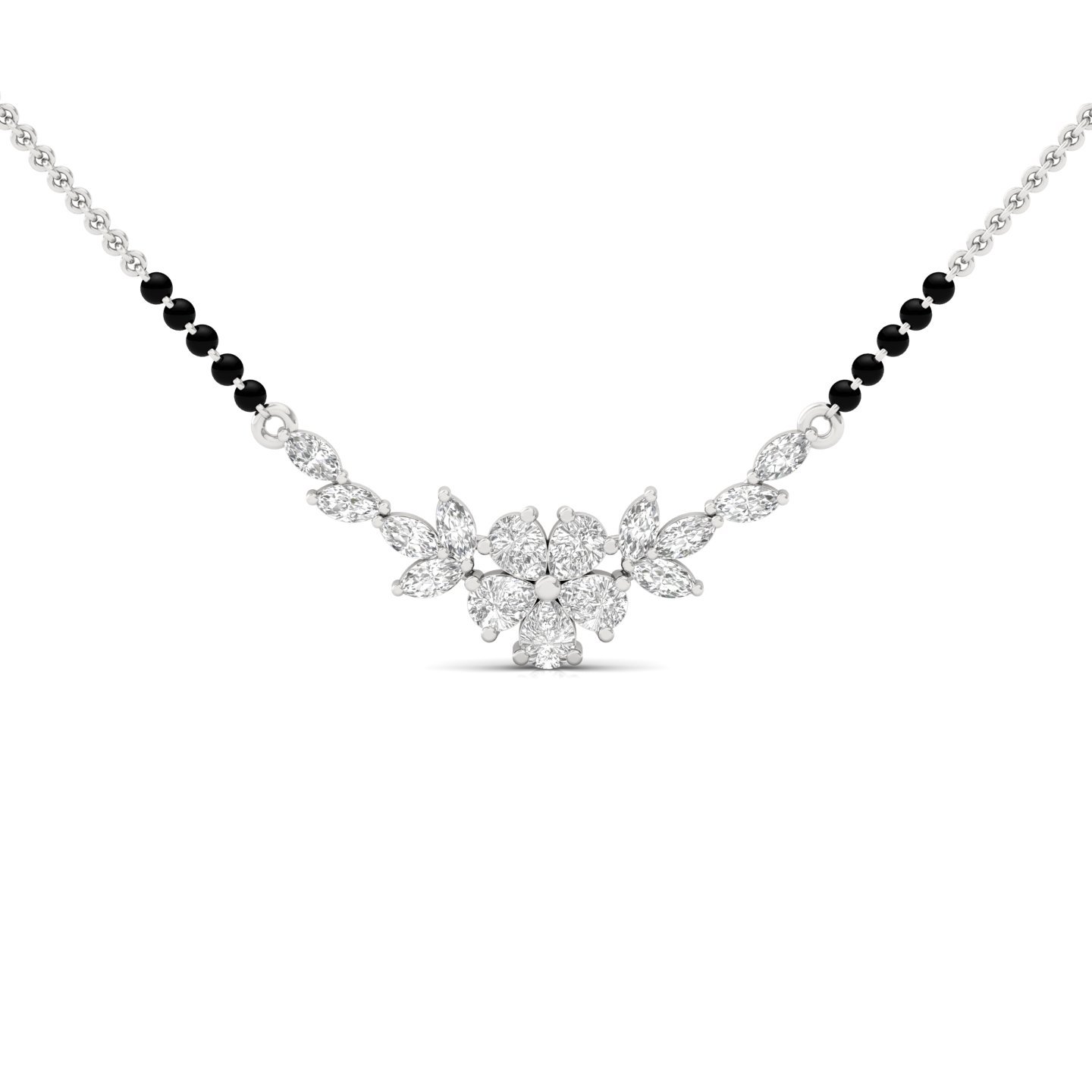 Marquise & Pear Diamond Mangalsutra Pendant | Floral Lab Grown CVD Diamond Design | 925 Silver | 10K | 14K | 18K - Main View