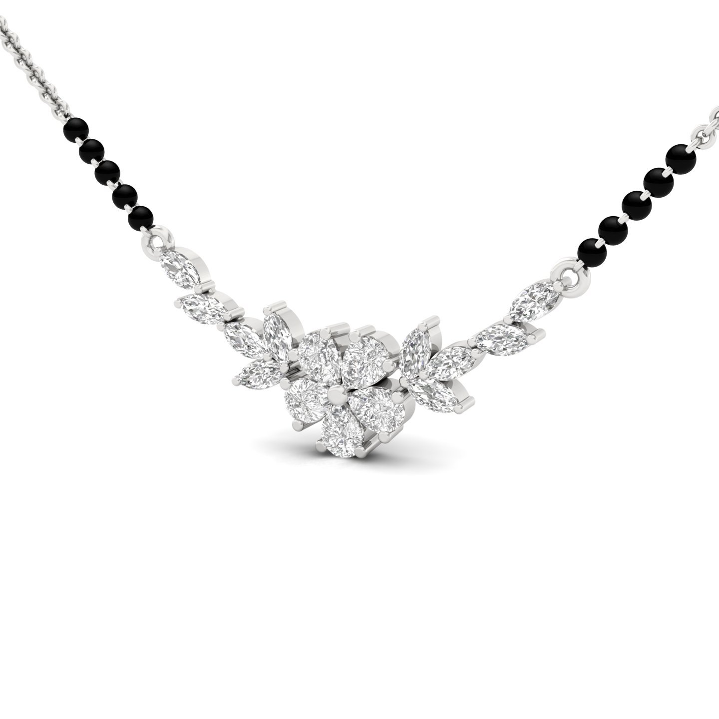 Marquise & Pear Diamond Mangalsutra Pendant | Floral Lab Grown CVD Diamond Design | 925 Silver | 10K | 14K | 18K - View 2