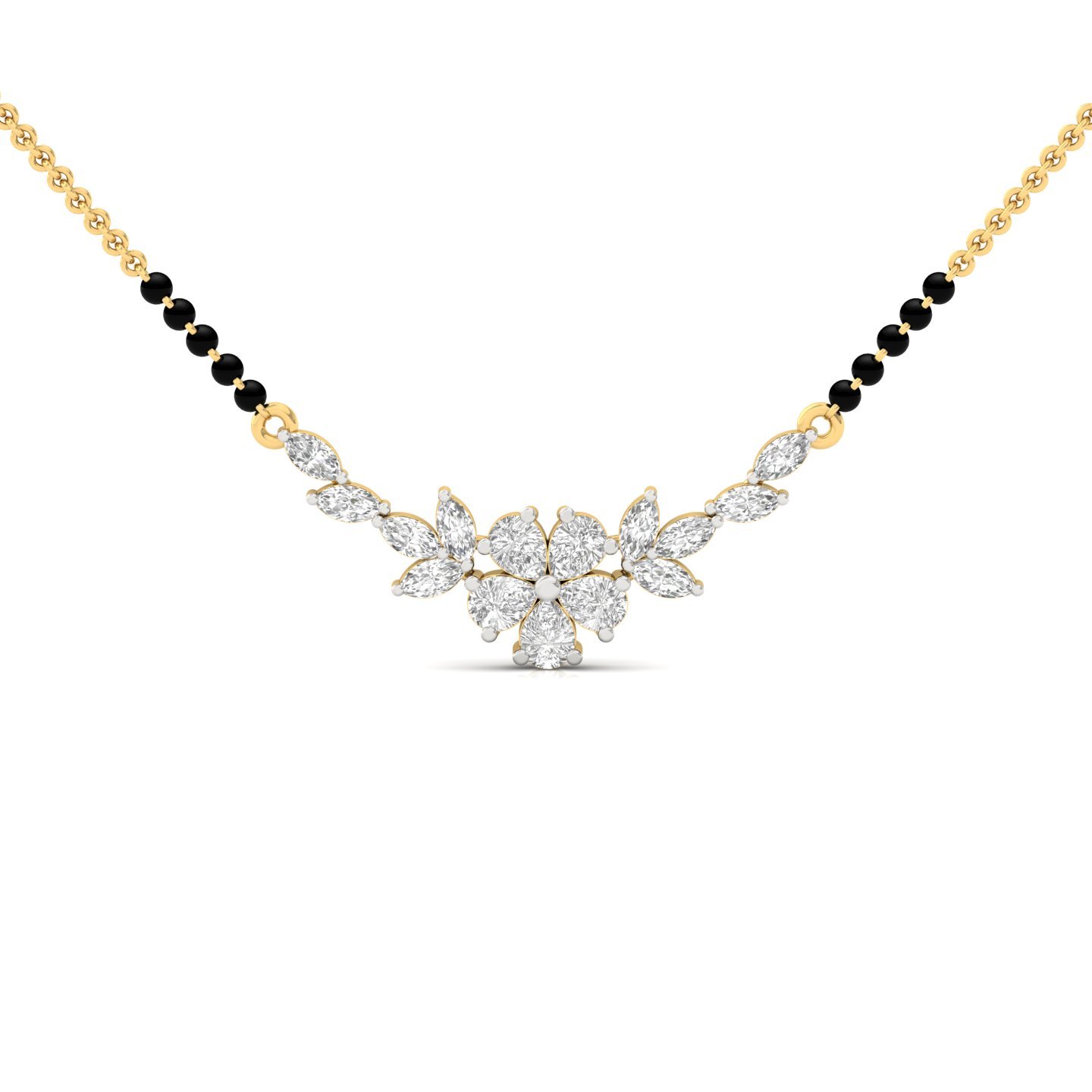 Marquise & Pear Diamond Mangalsutra Pendant | Floral Lab Grown CVD Diamond Design | 925 Silver | 10K | 14K | 18K - Gold Main View