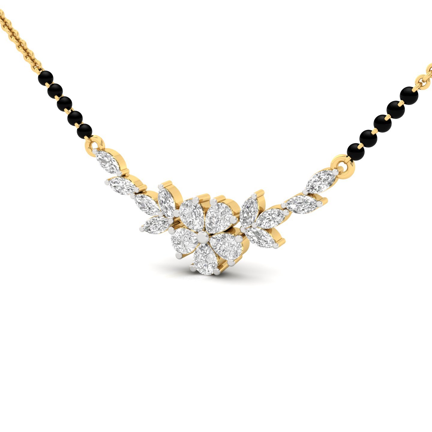 Marquise & Pear Diamond Mangalsutra Pendant | Floral Lab Grown CVD Diamond Design | 925 Silver | 10K | 14K | 18K - View 2