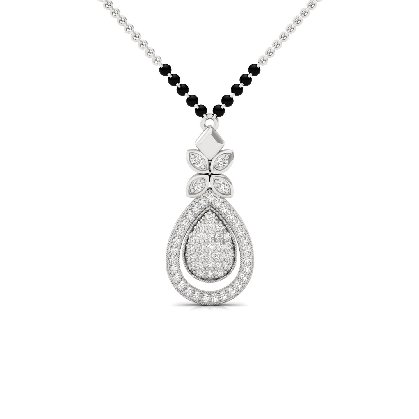 Pear Shape Diamond Mangalsutra Pendant | Floral Cluster Lab Grown CVD Diamond Design | 925 Silver | 10K | 14K | 18K - Main View