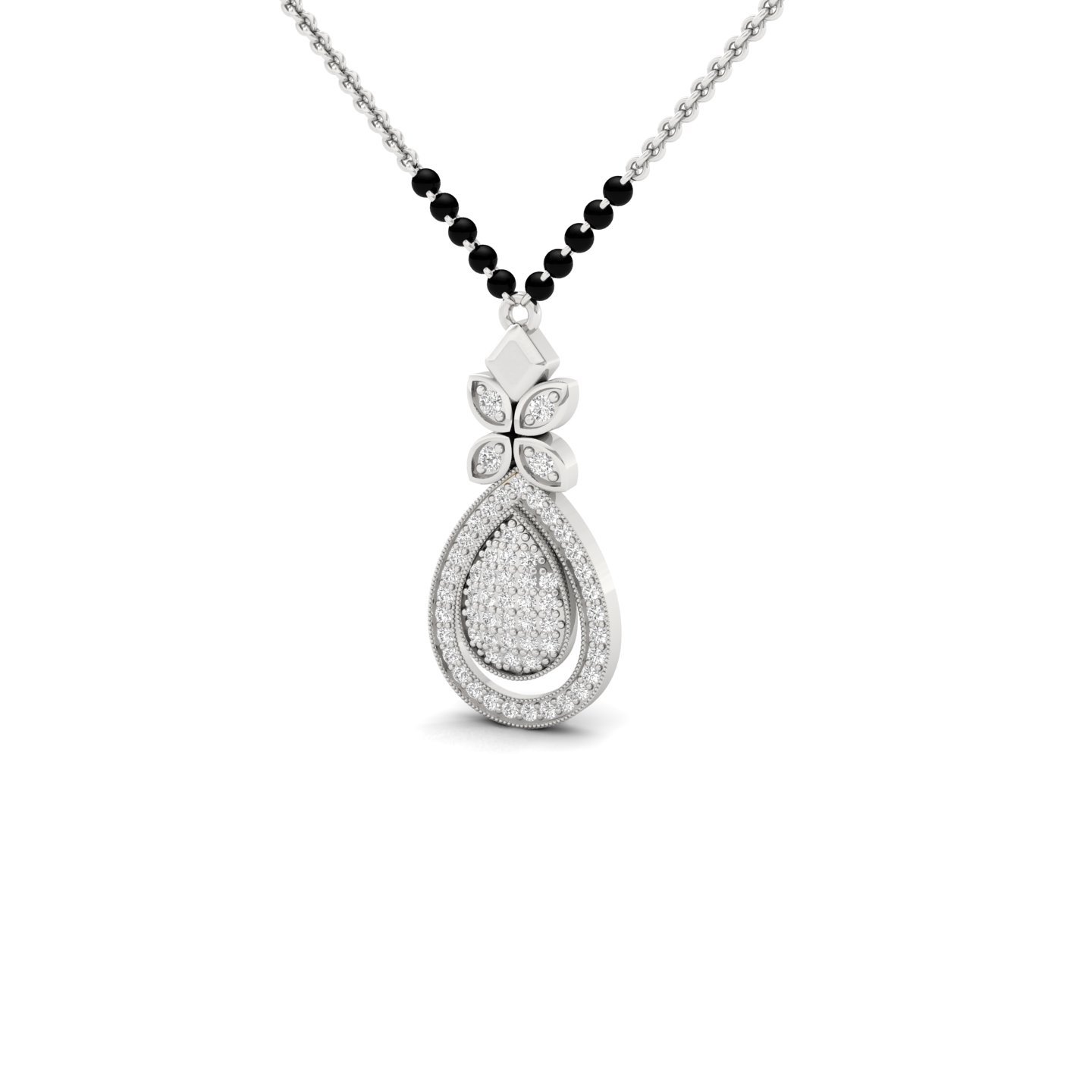 Pear Shape Diamond Mangalsutra Pendant | Floral Cluster Lab Grown CVD Diamond Design | 925 Silver | 10K | 14K | 18K - View 2