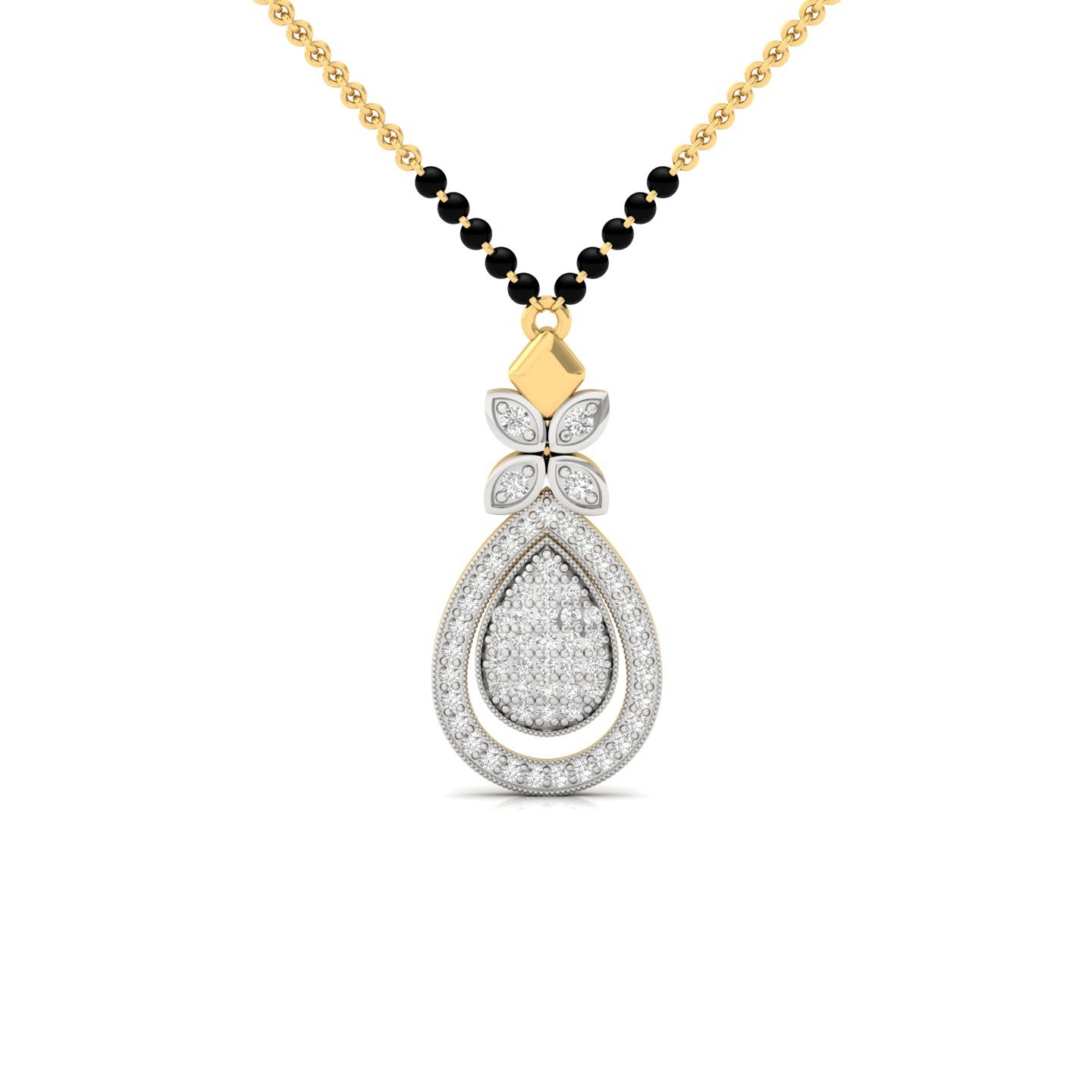 Pear Shape Diamond Mangalsutra Pendant | Floral Cluster Lab Grown CVD Diamond Design | 925 Silver | 10K | 14K | 18K - Gold Main View