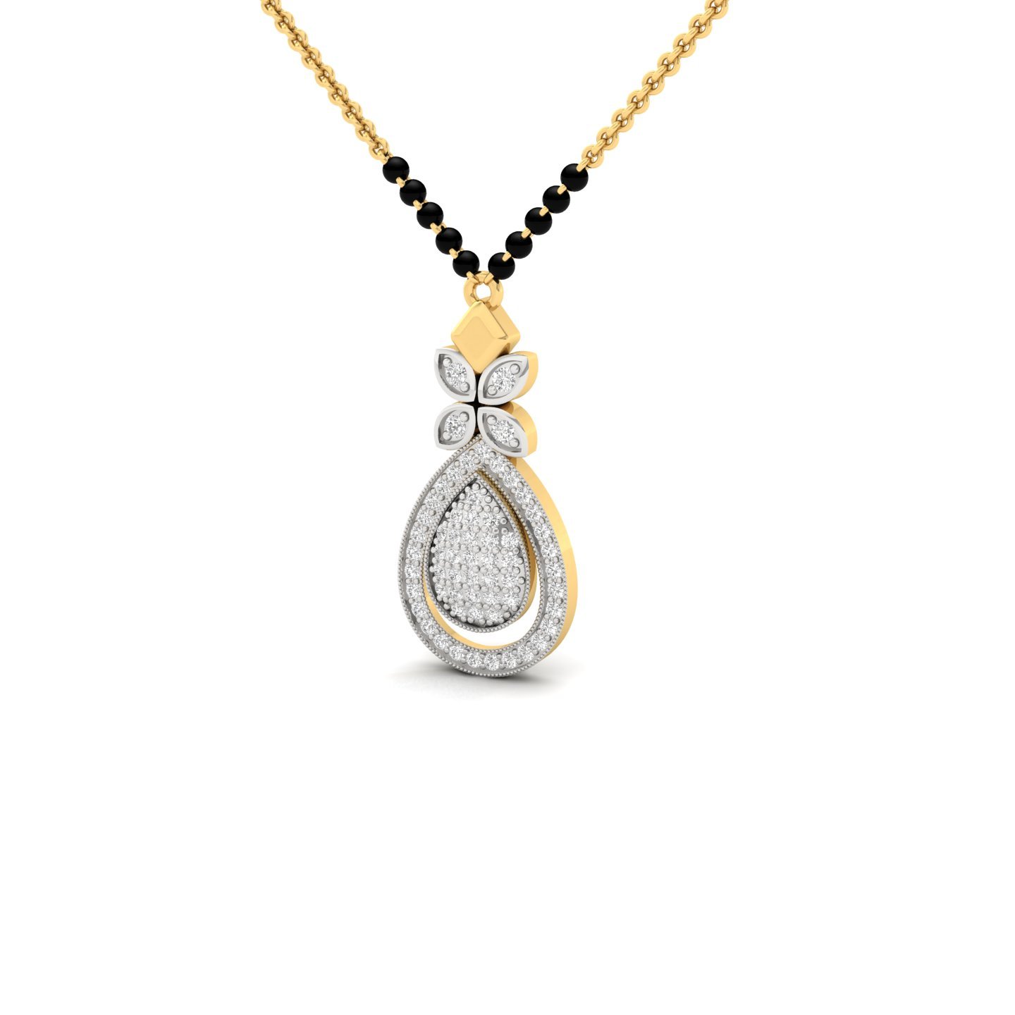 Pear Shape Diamond Mangalsutra Pendant | Floral Cluster Lab Grown CVD Diamond Design | 925 Silver | 10K | 14K | 18K - View 2