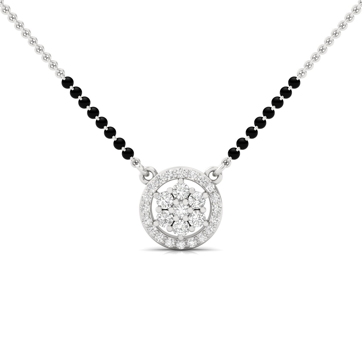 Round Diamond Cluster Mangalsutra Pendant | Timeless Lab Grown CVD Diamond Circle Design | 925 Silver | 10K | 14K | 18K - Main View