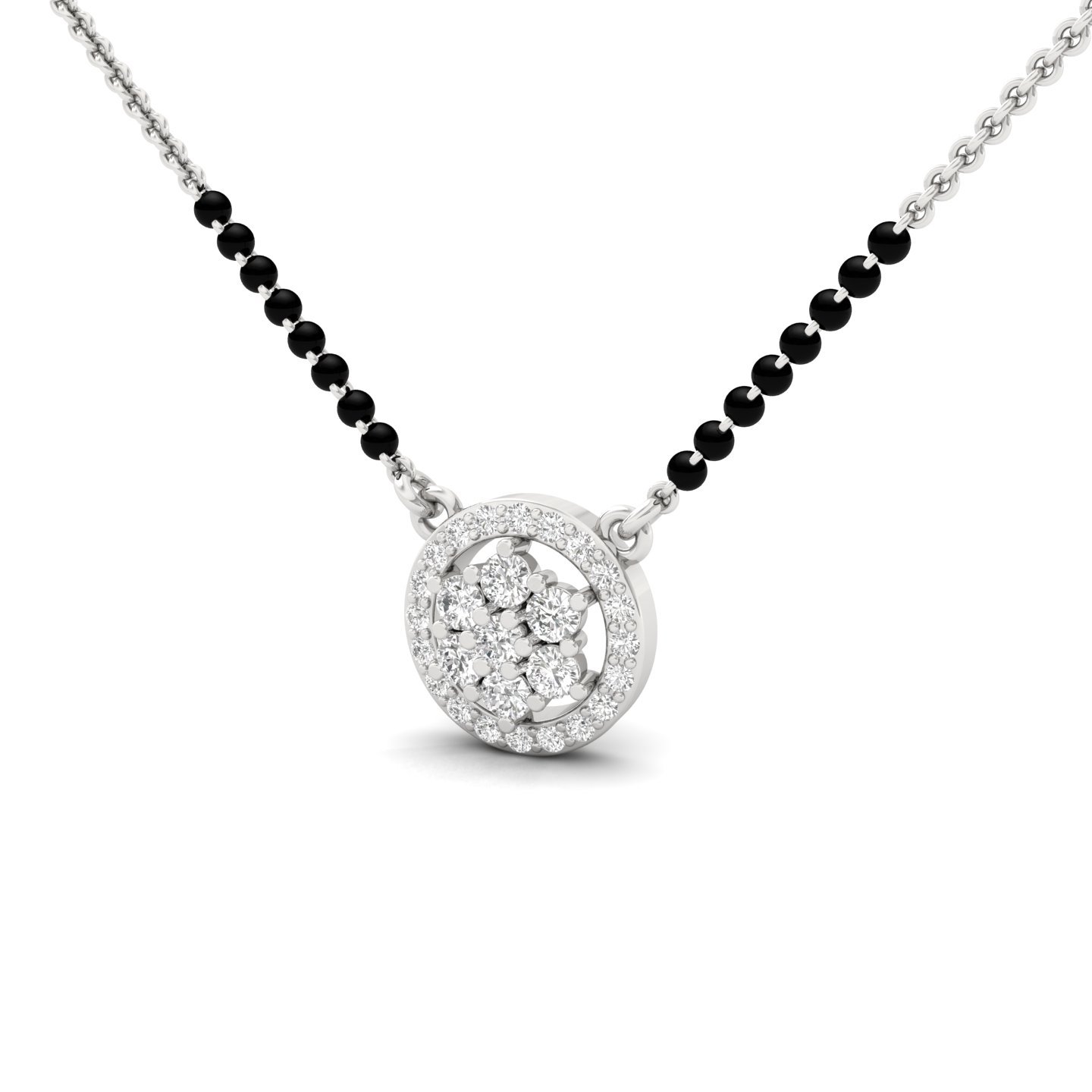 Round Diamond Cluster Mangalsutra Pendant | Timeless Lab Grown CVD Diamond Circle Design | 925 Silver | 10K | 14K | 18K - View 2
