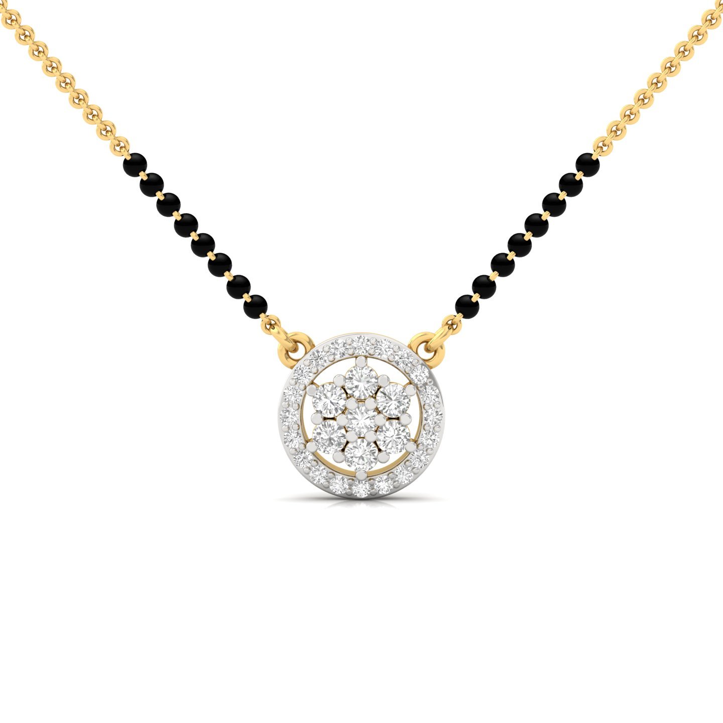 Round Diamond Cluster Mangalsutra Pendant | Timeless Lab Grown CVD Diamond Circle Design | 925 Silver | 10K | 14K | 18K - Gold Main View