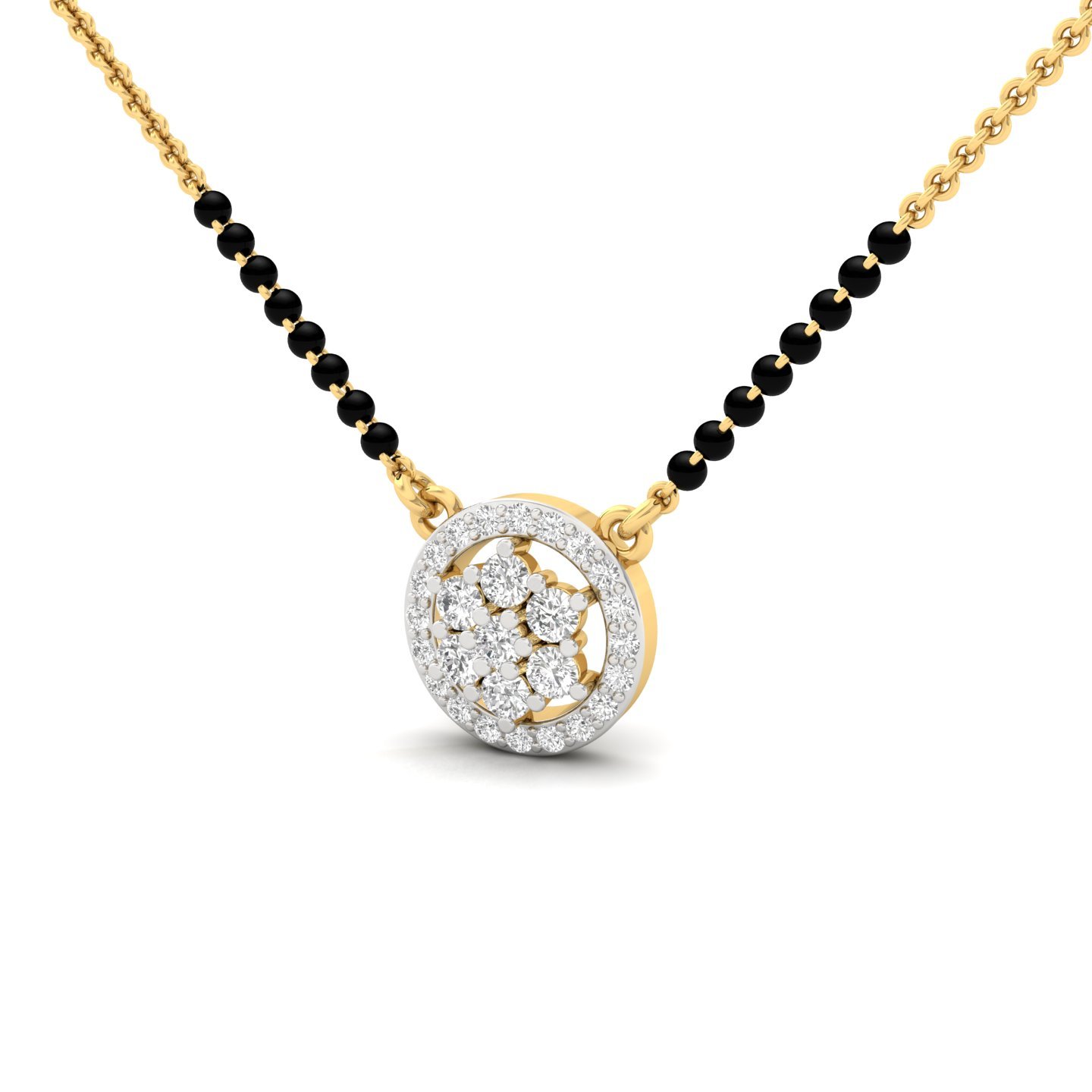 Round Diamond Cluster Mangalsutra Pendant | Timeless Lab Grown CVD Diamond Circle Design | 925 Silver | 10K | 14K | 18K - View 2