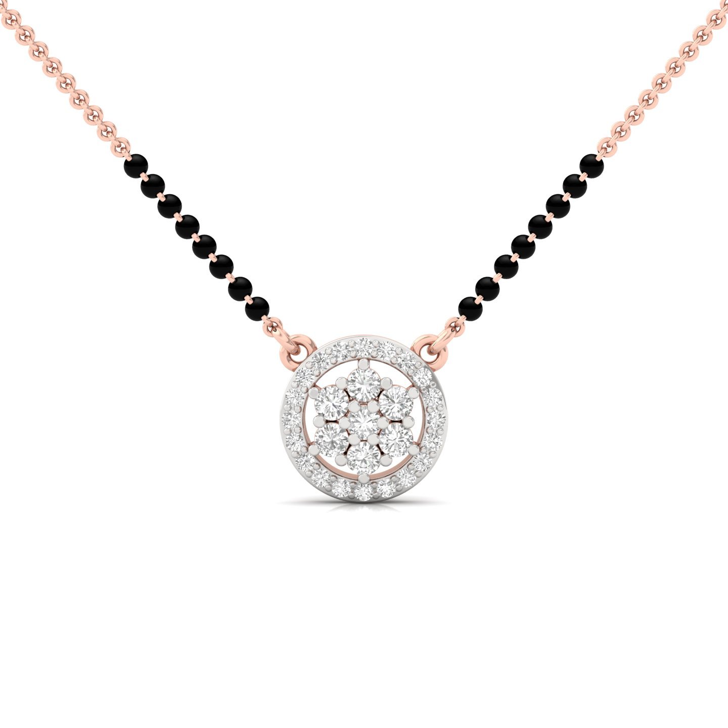 Round Diamond Cluster Mangalsutra Pendant | Timeless Lab Grown CVD Diamond Circle Design | 925 Silver | 10K | 14K | 18K - Rose Gold Main View