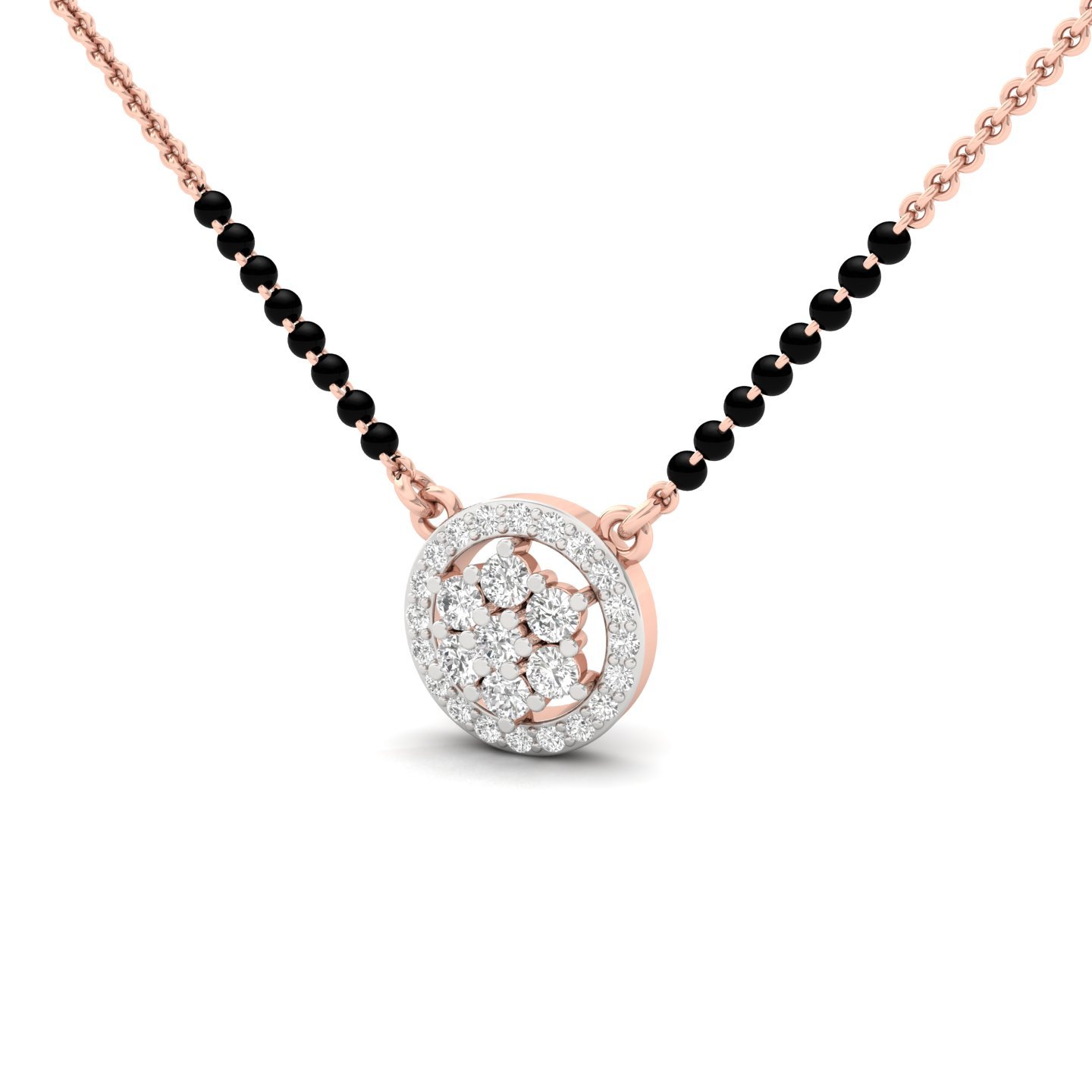 Round Diamond Cluster Mangalsutra Pendant | Timeless Lab Grown CVD Diamond Circle Design | 925 Silver | 10K | 14K | 18K - View 2