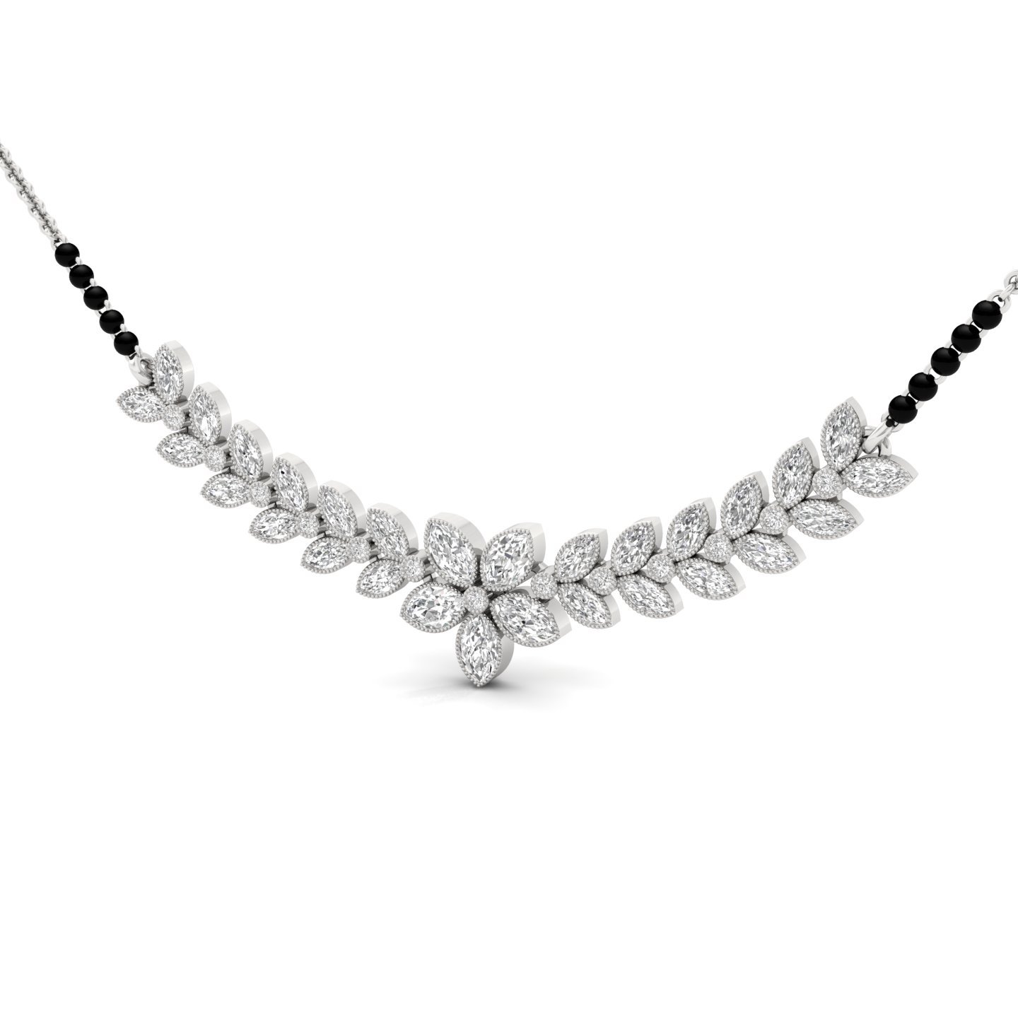Marquise & Round Diamond Floral Mangalsutra Necklace | Elegant Lab Grown CVD Diamond Design | 925 Silver | 10K | 14K | 18K - View 2