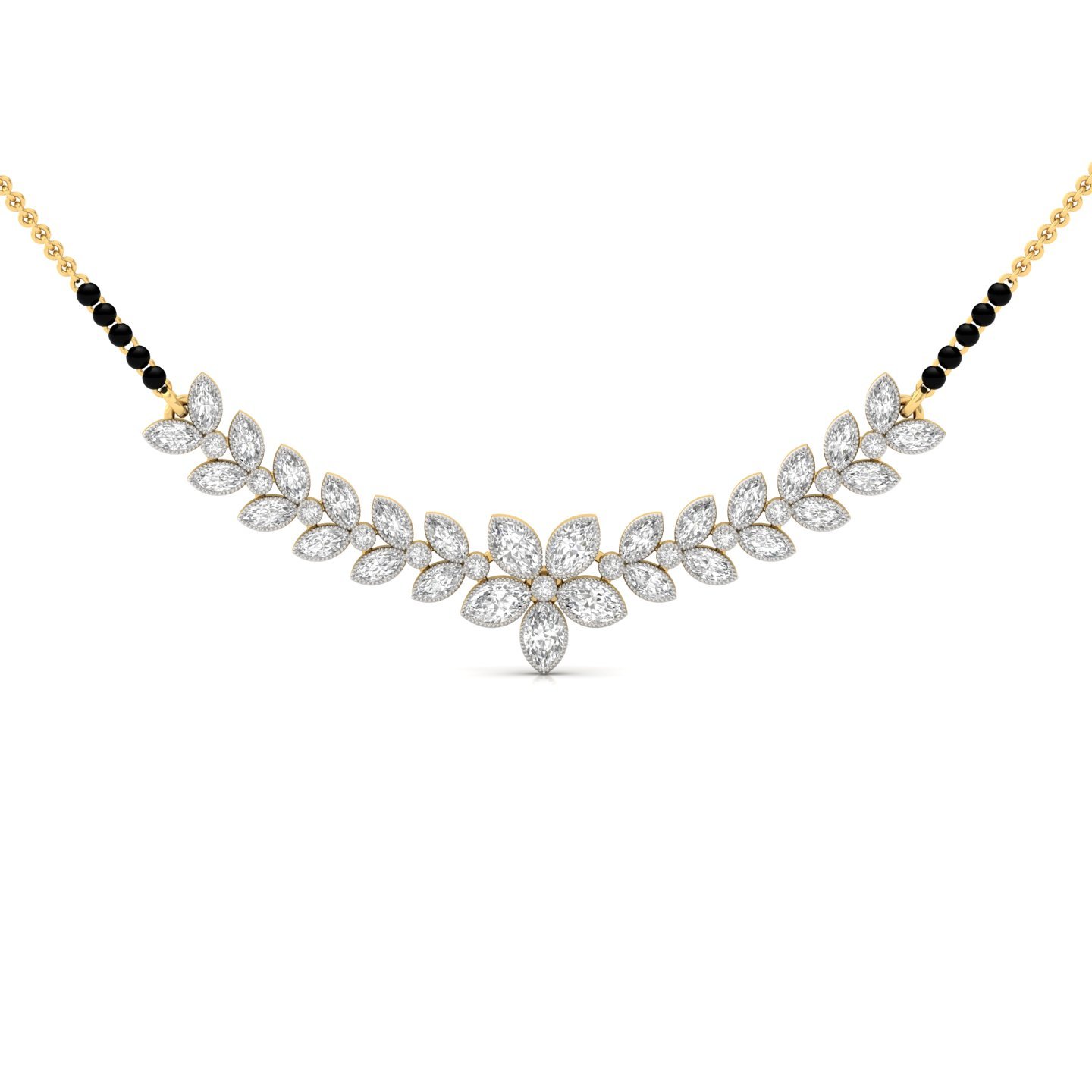 Marquise & Round Diamond Floral Mangalsutra Necklace | Elegant Lab Grown CVD Diamond Design | 925 Silver | 10K | 14K | 18K - Gold Main View