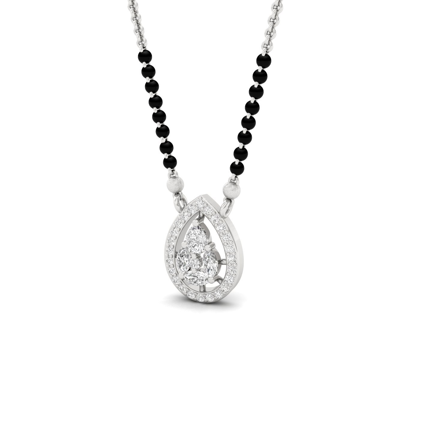 Pear & Marquise Diamond Teardrop Mangalsutra Pendant | Elegant Lab Grown CVD Diamond Necklace | 925 Silver | 10K | 14K | 18K - View 2