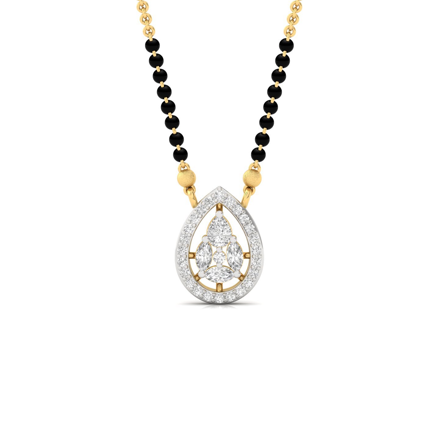 Pear & Marquise Diamond Teardrop Mangalsutra Pendant | Elegant Lab Grown CVD Diamond Necklace | 925 Silver | 10K | 14K | 18K - Gold Main View