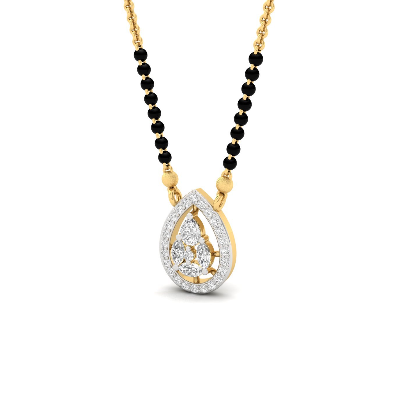 Pear & Marquise Diamond Teardrop Mangalsutra Pendant | Elegant Lab Grown CVD Diamond Necklace | 925 Silver | 10K | 14K | 18K - View 2