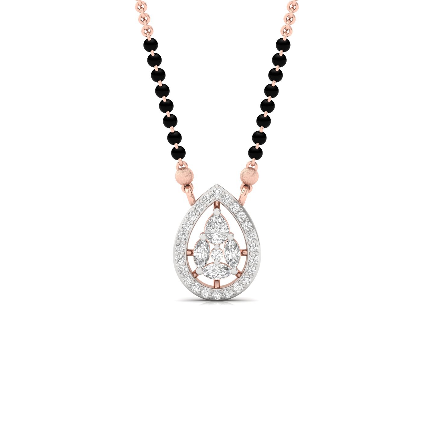 Pear & Marquise Diamond Teardrop Mangalsutra Pendant | Elegant Lab Grown CVD Diamond Necklace | 925 Silver | 10K | 14K | 18K - Rose Gold Main View