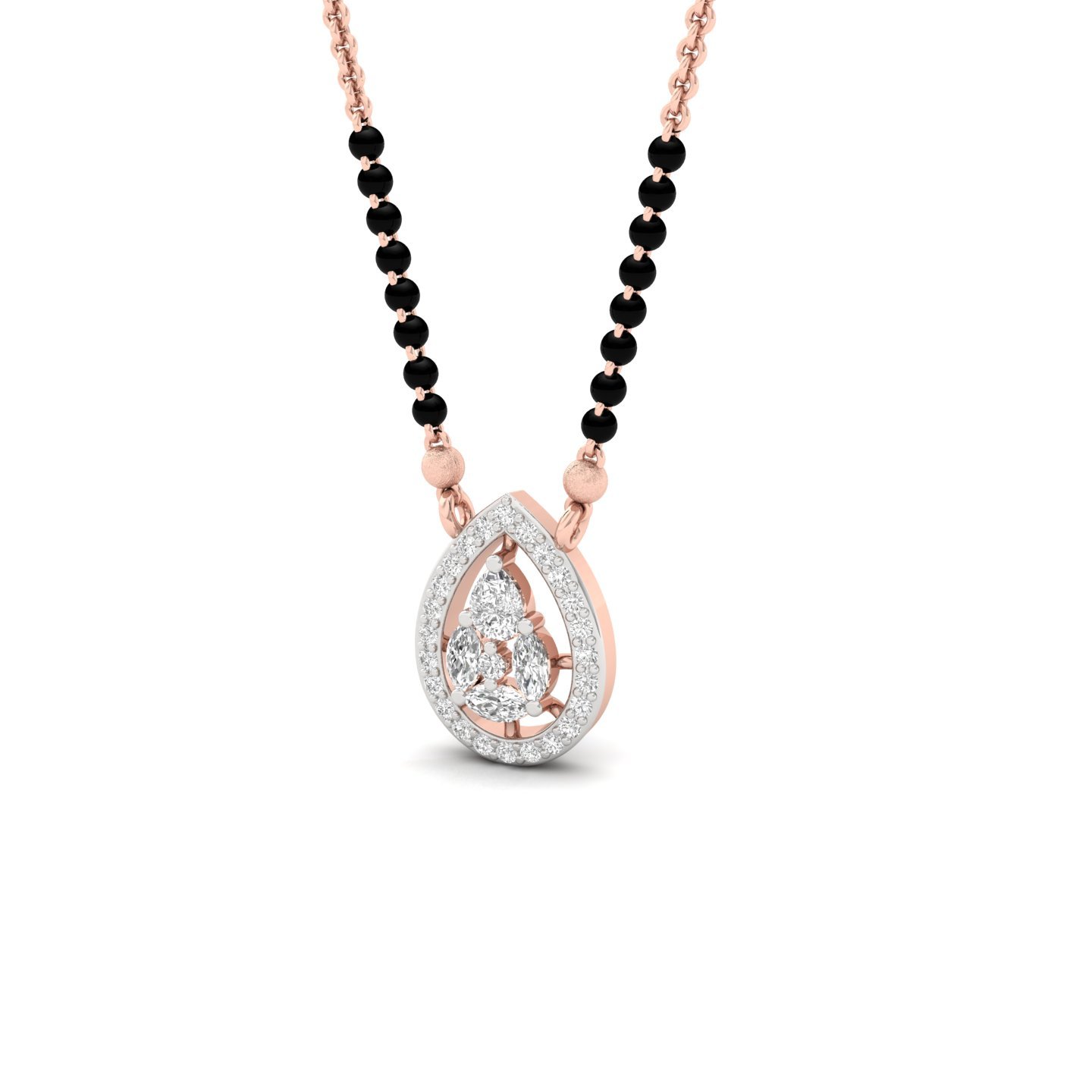 Pear & Marquise Diamond Teardrop Mangalsutra Pendant | Elegant Lab Grown CVD Diamond Necklace | 925 Silver | 10K | 14K | 18K - View 2