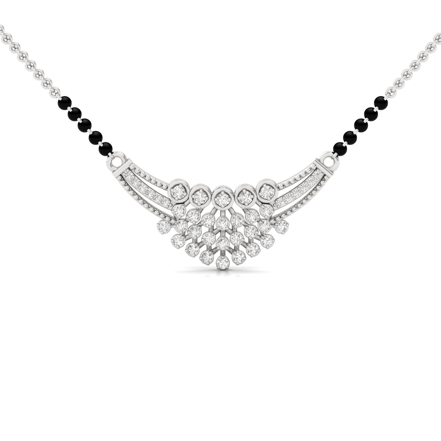 Round Diamond Fan Design Mangalsutra Pendant | Radiant Lab Grown CVD Diamond Necklace | 925 Silver | 10K | 14K | 18K - Main View