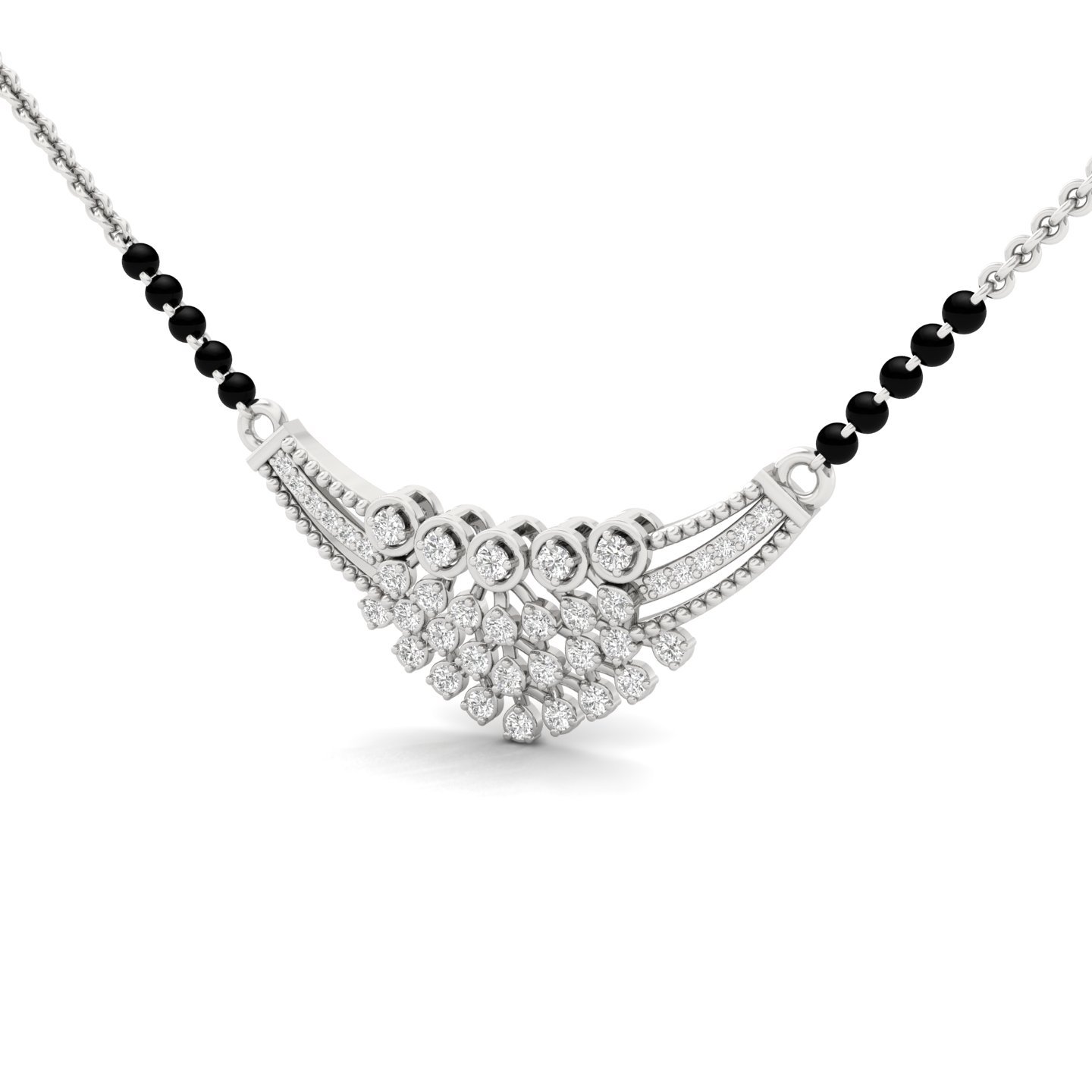 Round Diamond Fan Design Mangalsutra Pendant | Radiant Lab Grown CVD Diamond Necklace | 925 Silver | 10K | 14K | 18K - View 2