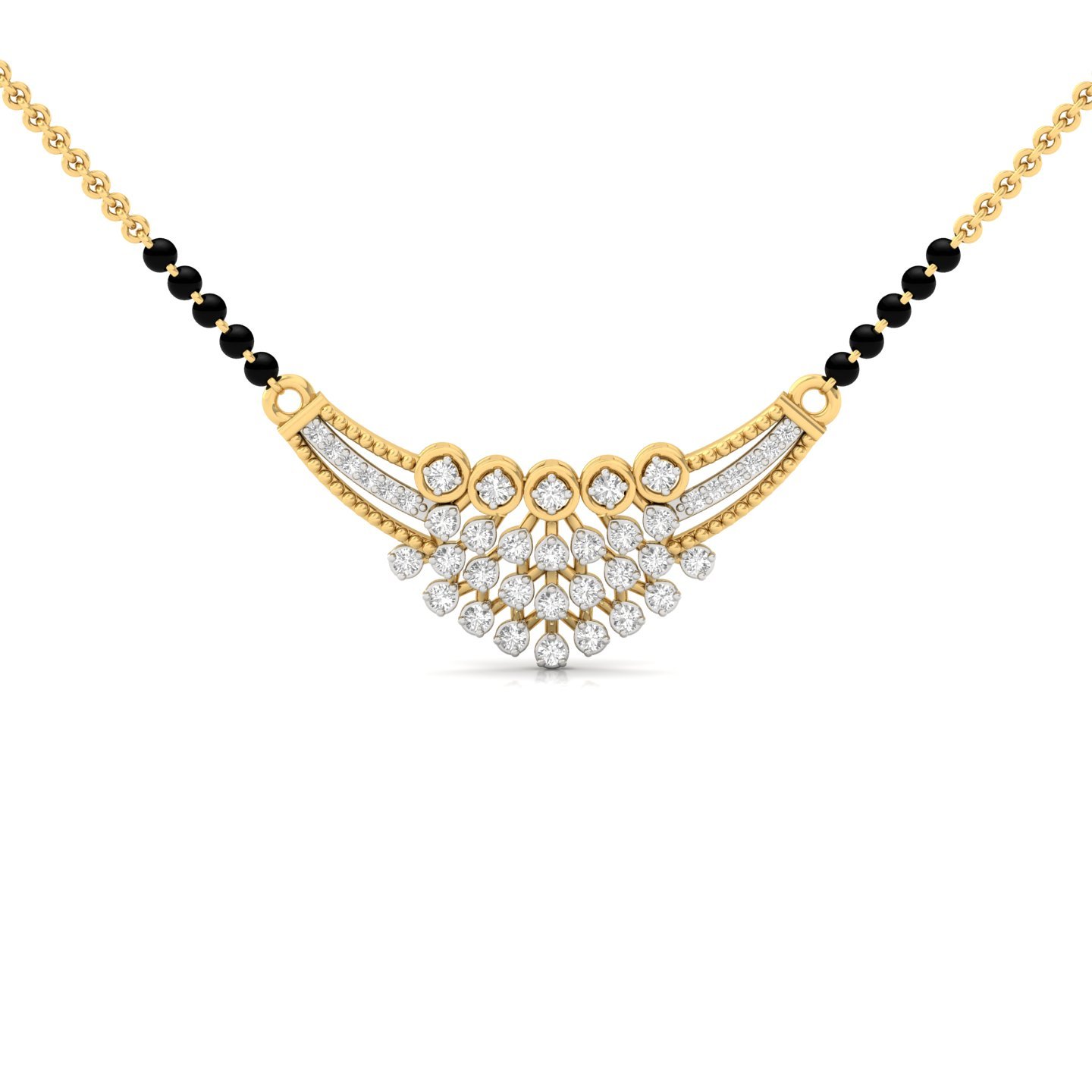 Round Diamond Fan Design Mangalsutra Pendant | Radiant Lab Grown CVD Diamond Necklace | 925 Silver | 10K | 14K | 18K - Gold Main View